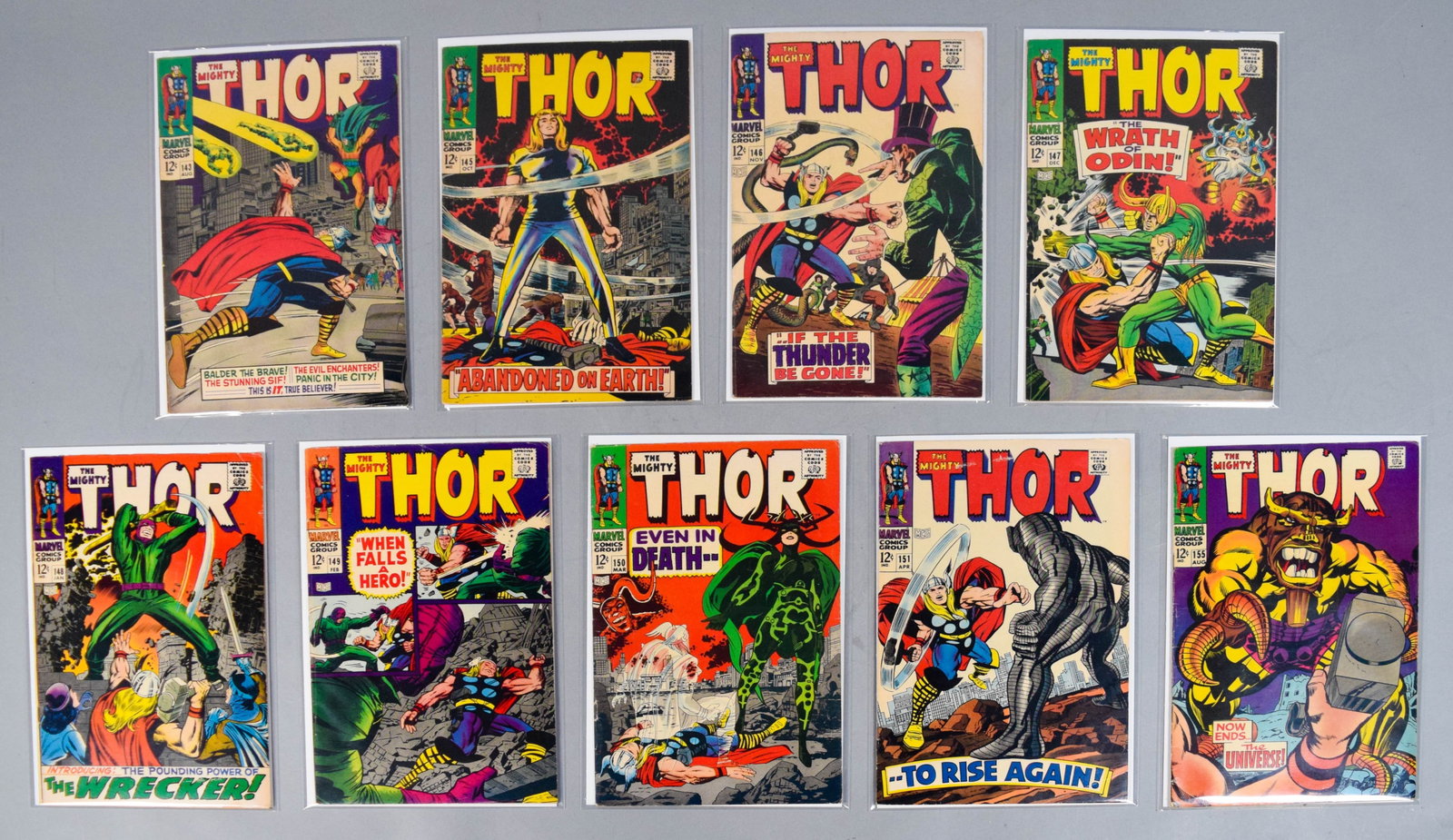 9 Thor Comic Books: Marvel Entertainment Group. Thor 143, 145, 146 (Origin of the Inhumans), 147, 148 (First appearance of the Wrecker), 149 (Origin of Black Bolt continued; Origin of Medusa; Origin of Crystal; Origin of