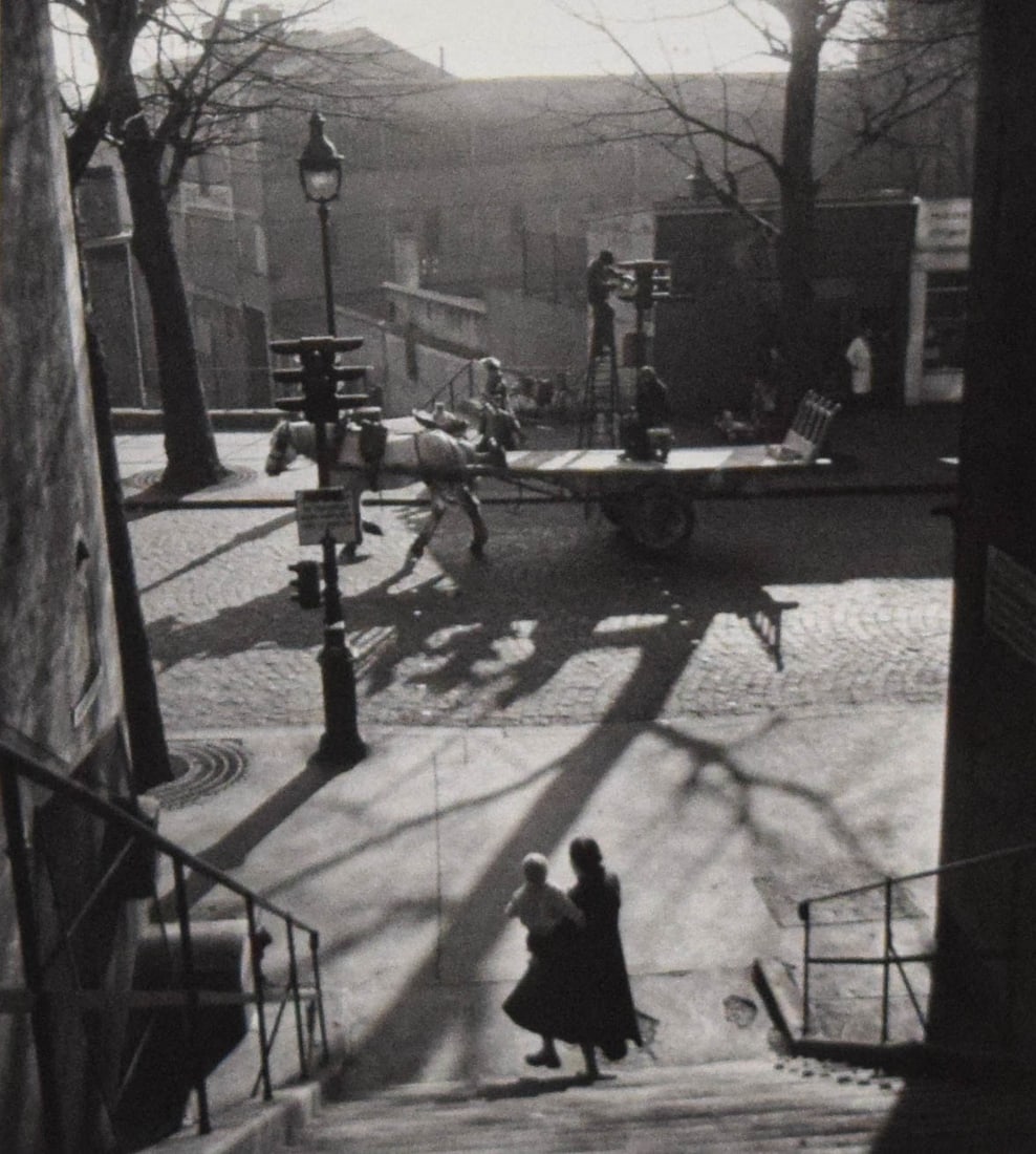 Willy Ronis Gelatin Silver Print Paris: Willy Ronis (French, 1910-2009). Silver gelatin photograph print, Avenue Simon Bolivar, Paris, 1950. Signed in ink lower right and with Peter Fetterman label with info on verso. Sight size 12 1/8" x 1