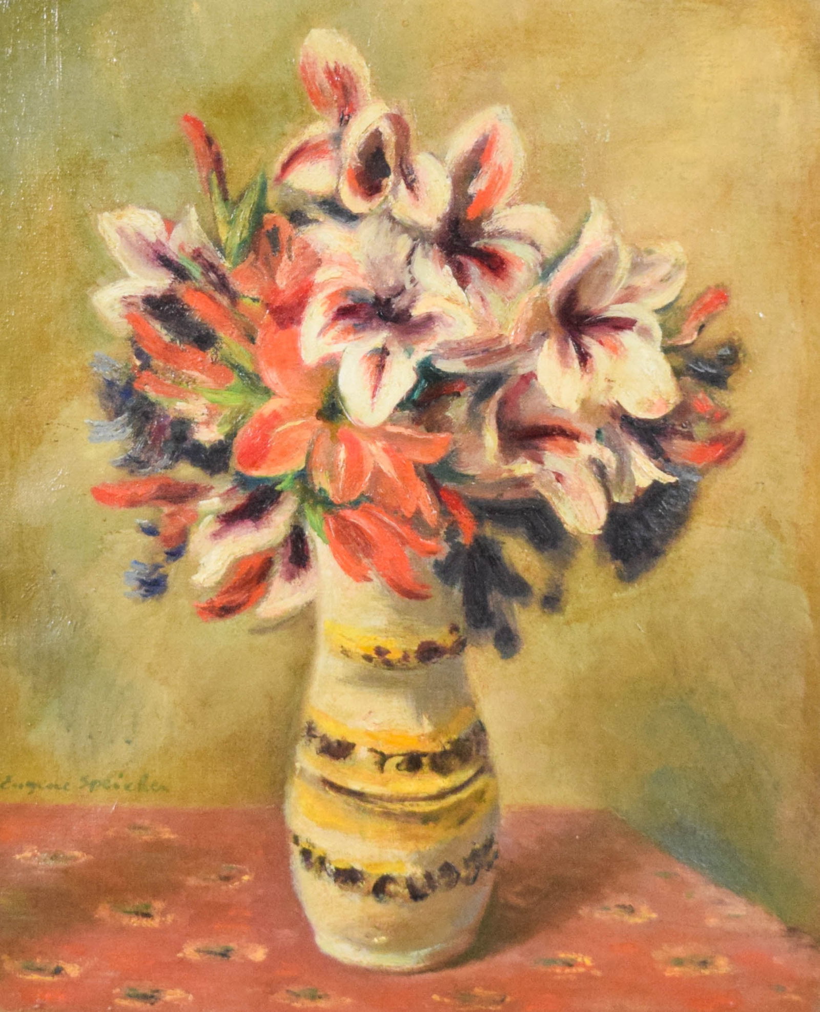 Eugene Speicher Oil on Canvas Gladioli in Cream Vase (1 of 9)