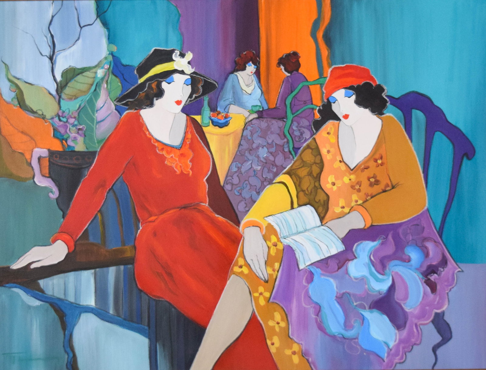 Itzchak Tarkay Oil on Canvas Reading III: Itzchak Tarkay (Israeli, 1935-2012). Oil on canvas, Reading III. Signed Tarkay in the lower left. COA on verso. 24 1/2" x 39 1/2" sight size, 40 1/2" x 50 1/4" with frame.