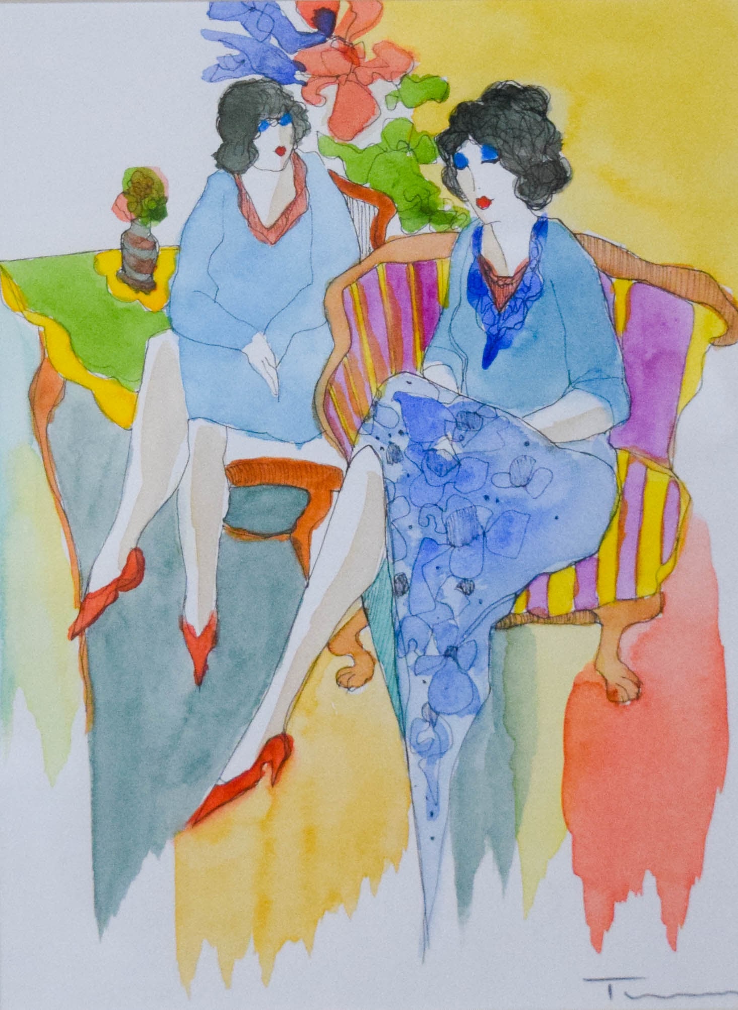 Itzchak Tarkay Watercolor Ladies in Blue (1 of 8)