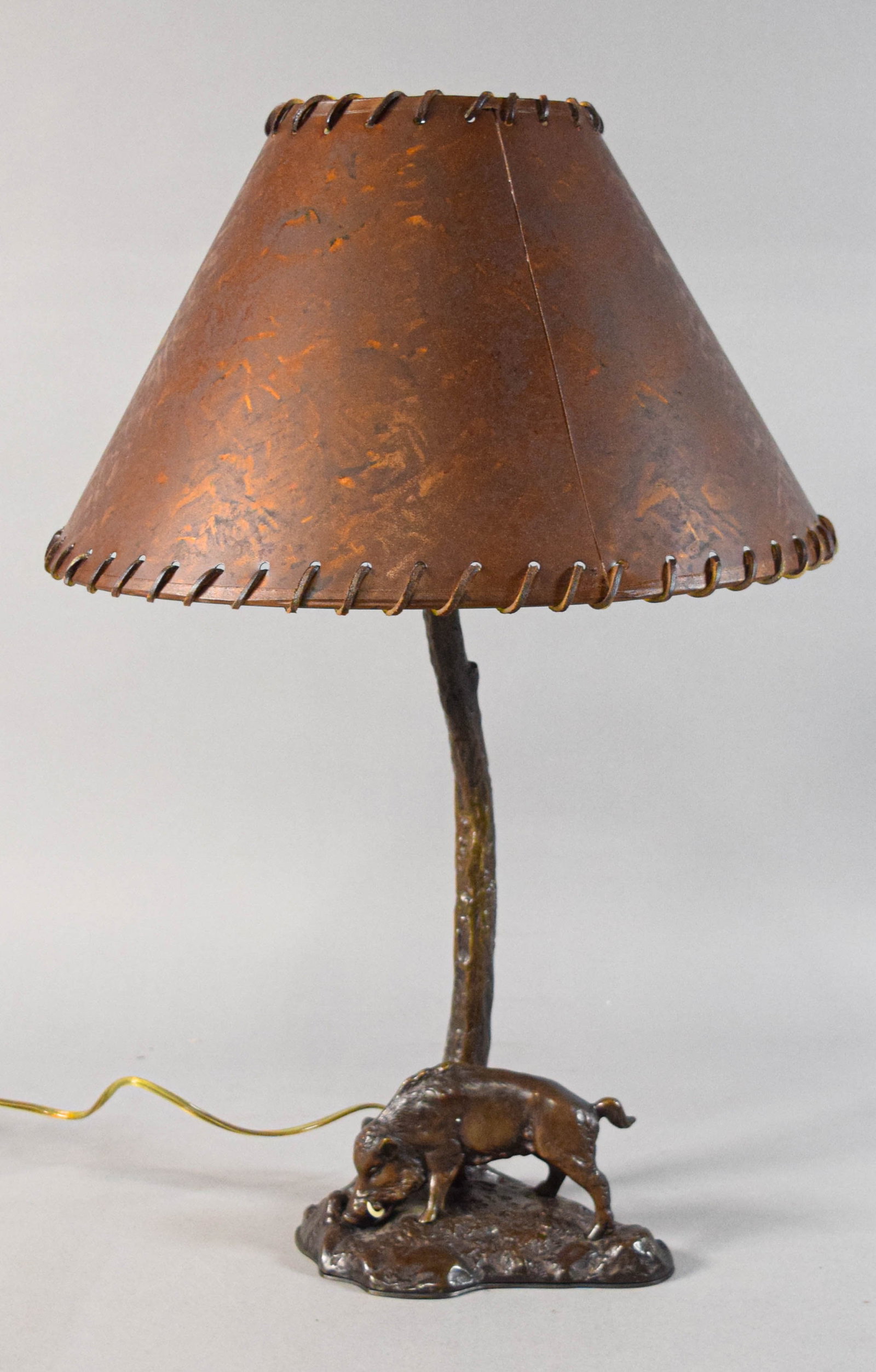 Figural Wild Boar Table Lamp with Whipstitched Shade (1 of 15)