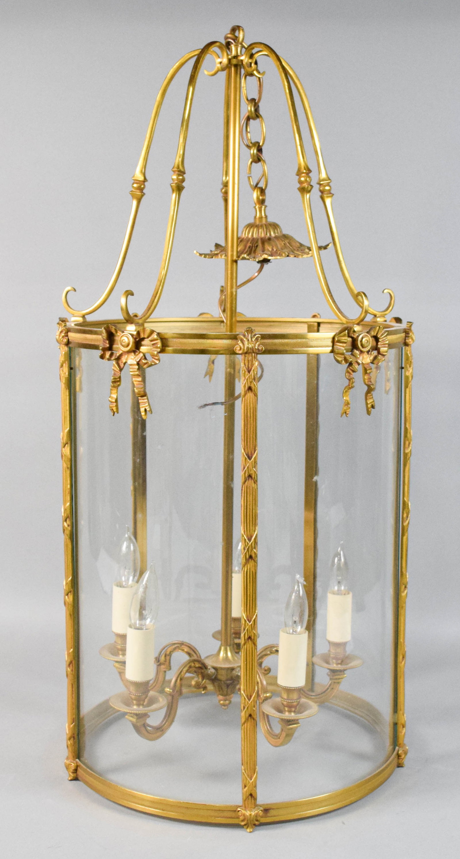 Louis XVI Style Gilt-Metal and Glass Five-Light Lantern Chandelier - 2