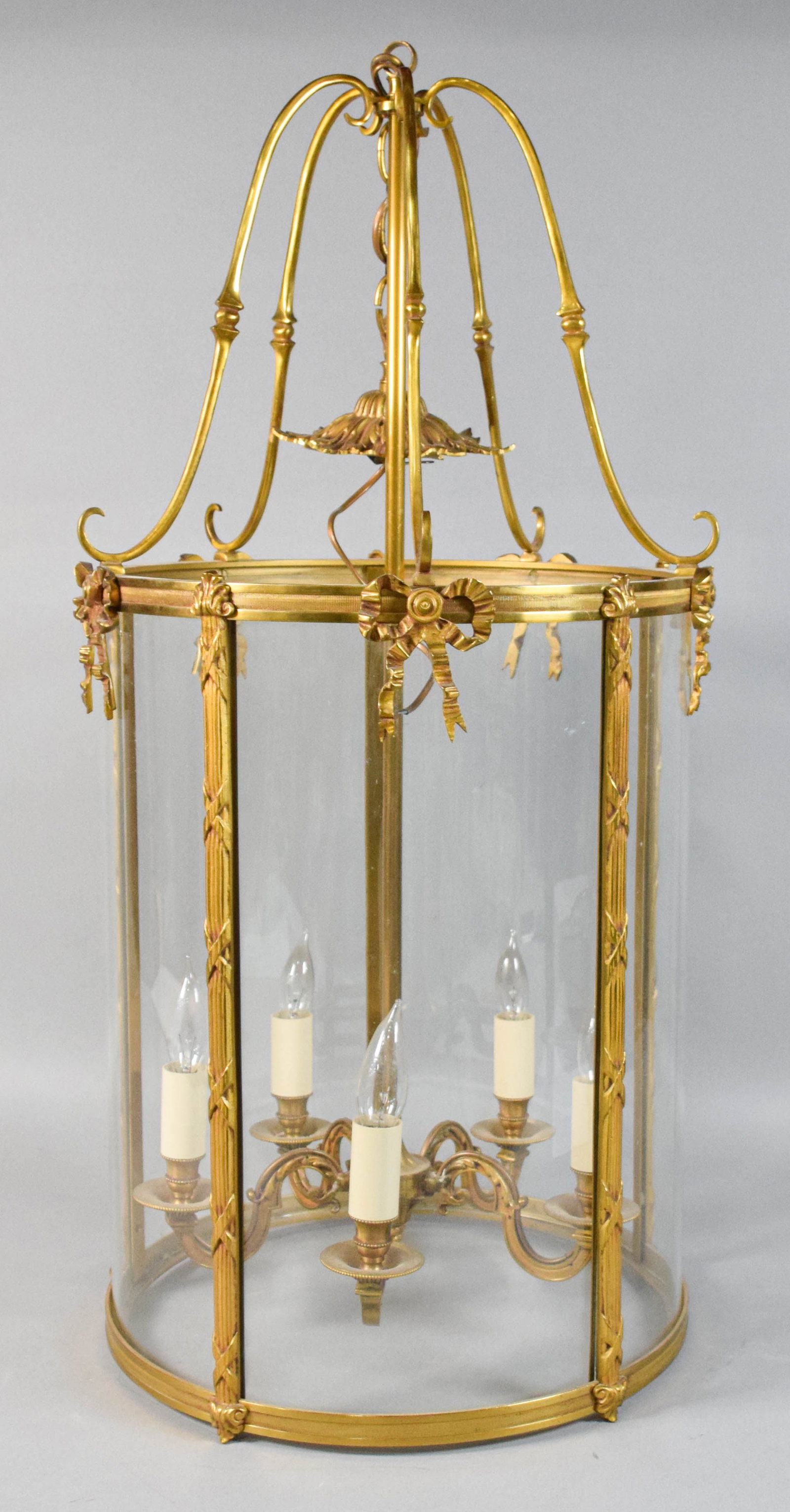 Louis XVI Style Gilt-Metal and Glass Five-Light Lantern Chandelier - 3