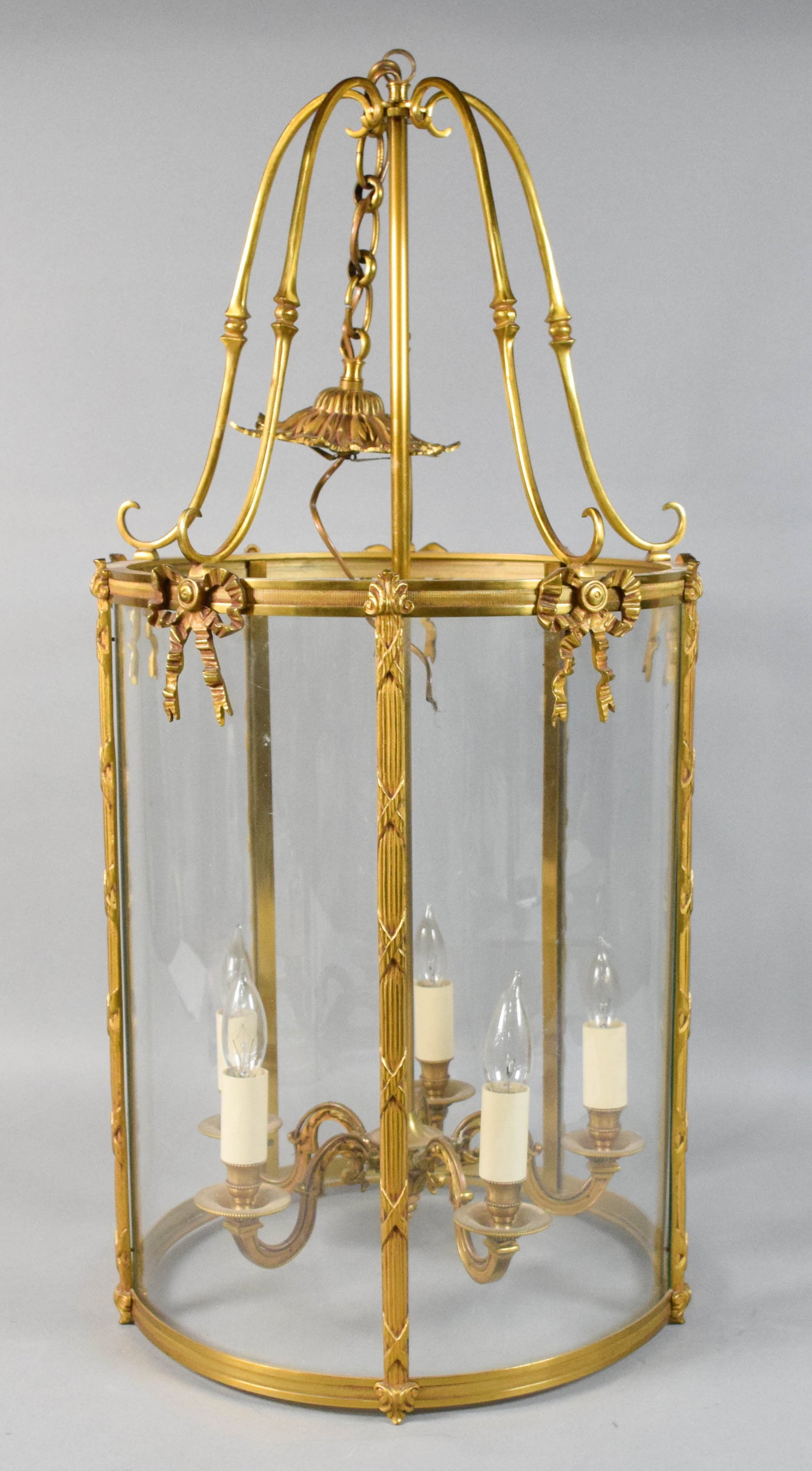 Louis XVI Style Gilt-Metal and Glass Five-Light Lantern Chandelier - 4