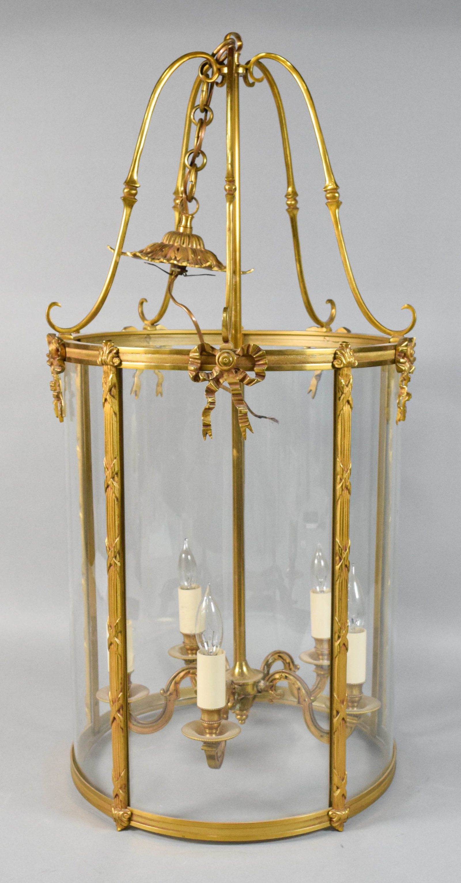 Louis XVI Style Gilt-Metal and Glass Five-Light Lantern Chandelier - 5
