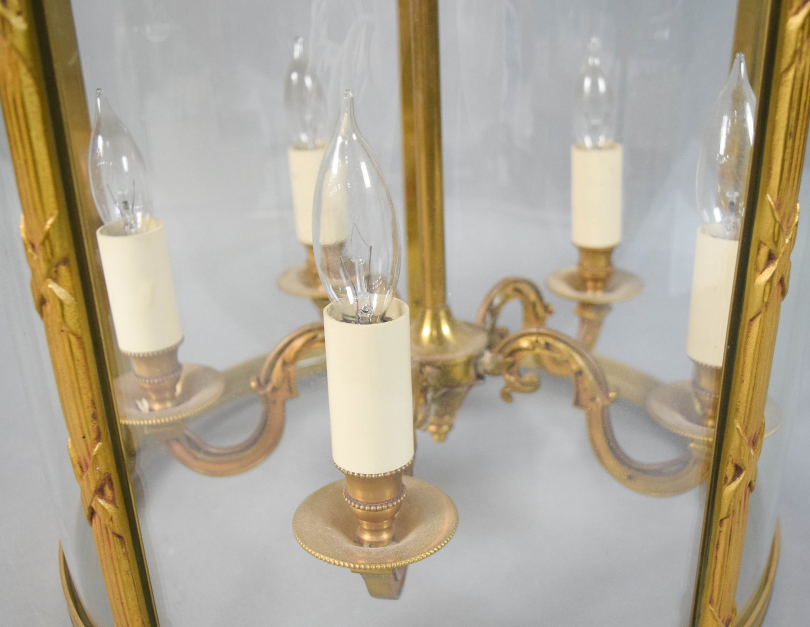 Louis XVI Style Gilt-Metal and Glass Five-Light Lantern Chandelier - 9