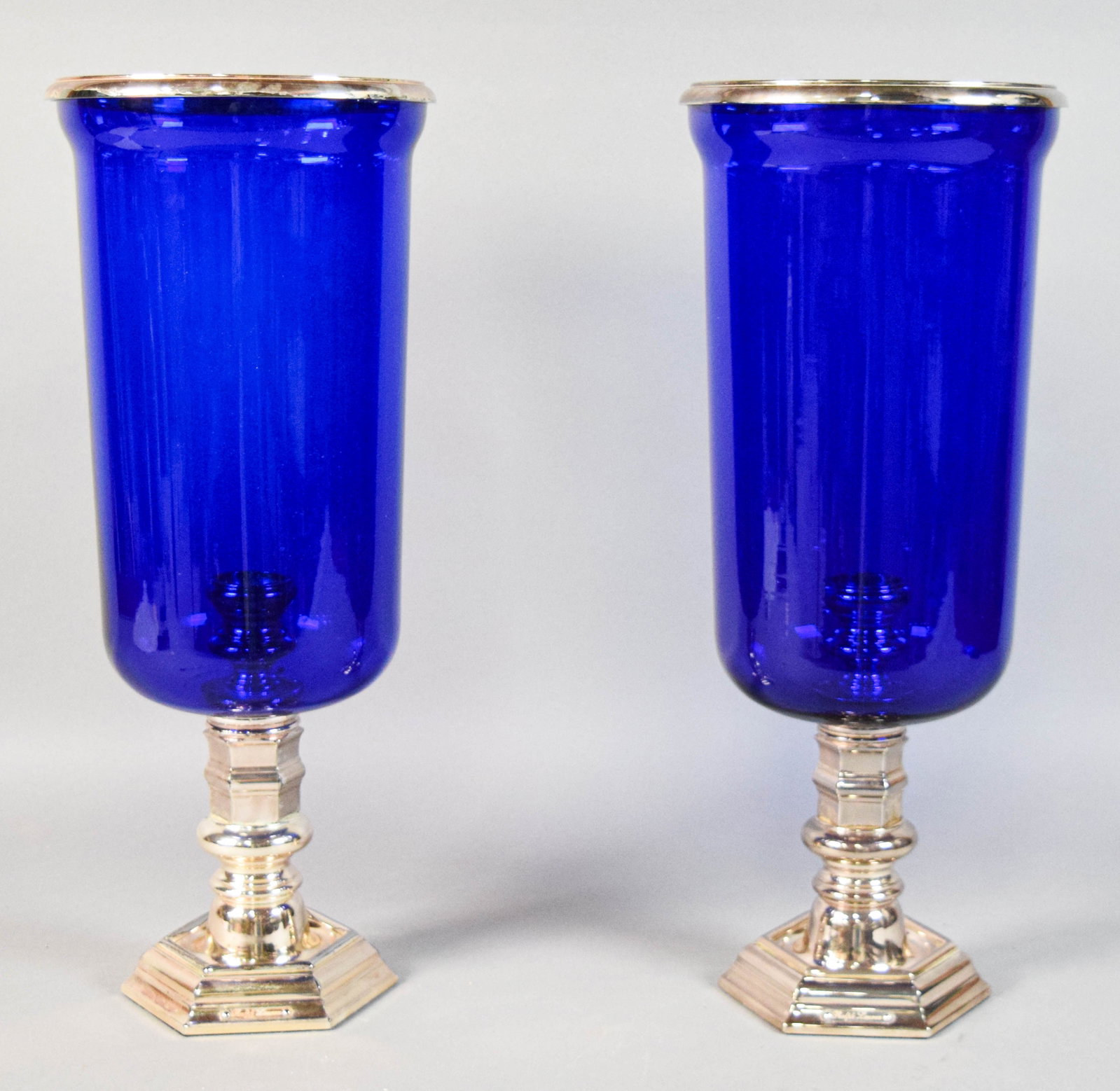 Pair of Ralph Lauren Cobalt Glass Hurricane Candlesticks (1 of 12)