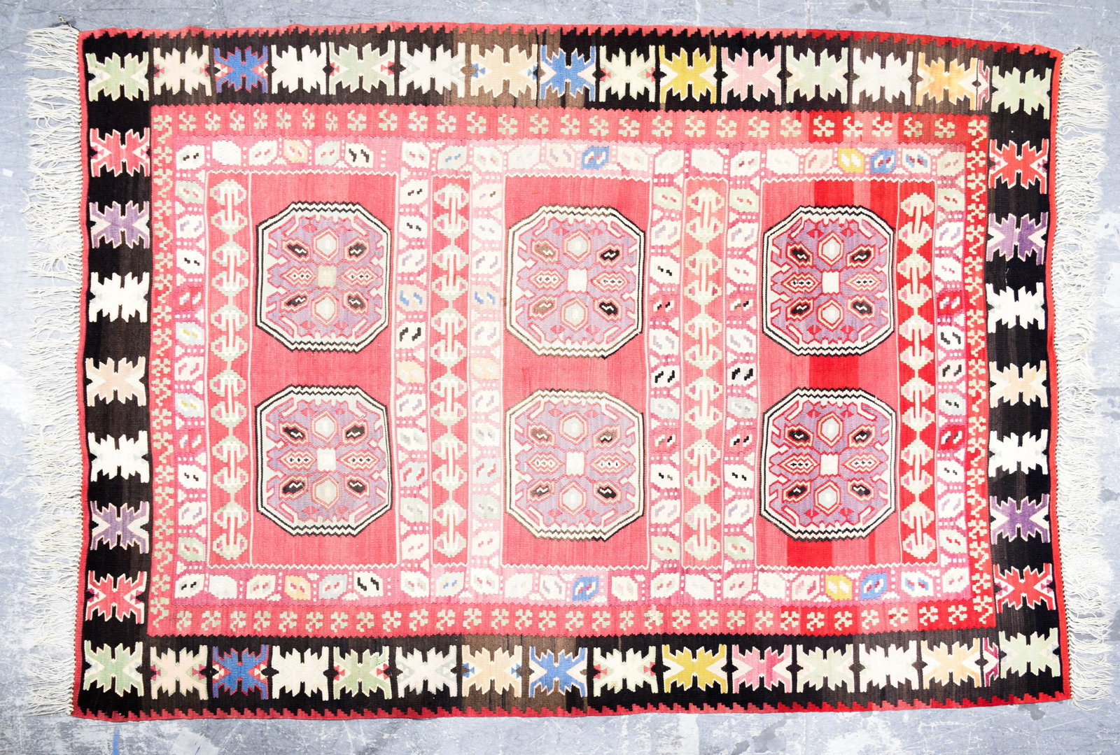 Anatolian Style Hand Woven Kilim Rug 10 x 7: Anatolian style hand-woven wool kilim rug. Traditional flat-weave construction, with the pattern and weave visible on both sides. 9.8 x 6.8 feet.