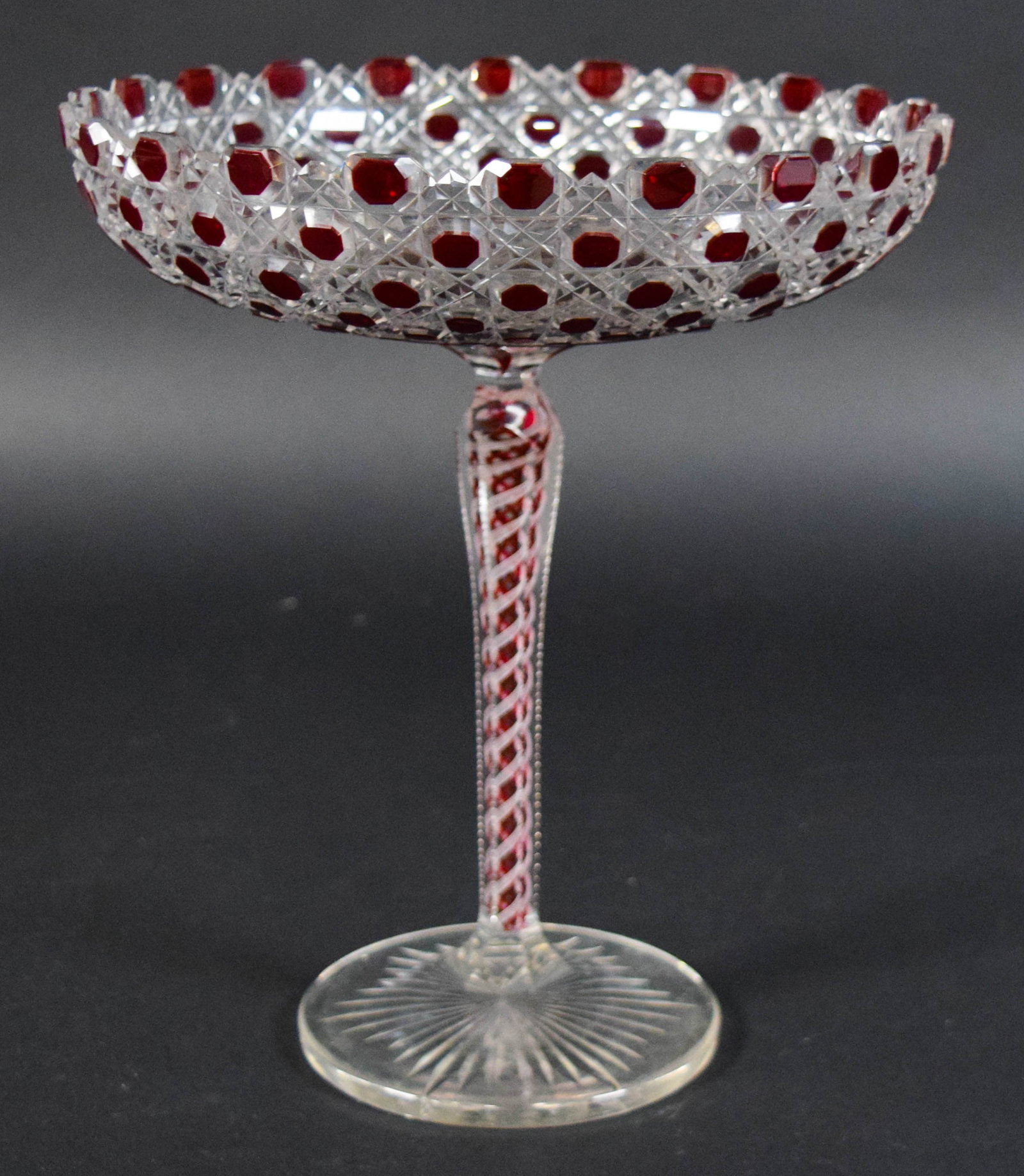 Bohemian Style Ruby Cut Glass Pedestal Compote (1 of 8)