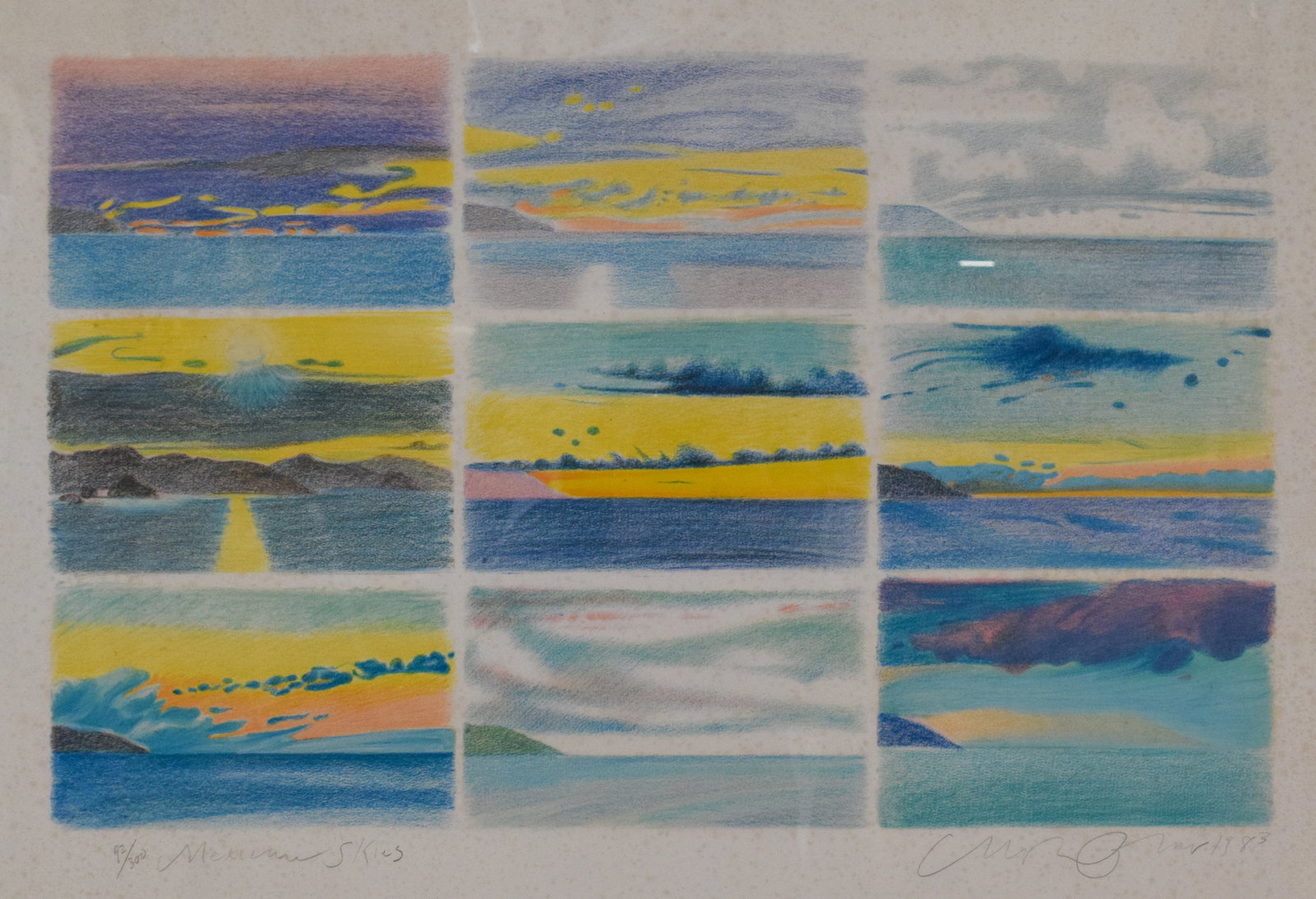 Milton Glaser Lithograph Mexican Skies: Milton Glaser (American, 1929-2020). Lithograph, Mexican Skies, 1983. Pencil signed and dated in the lower right. Numbered 42/300 in the lower left. 21" x 29 1/2" sight size, 23" x 31 1/2" with frame.
