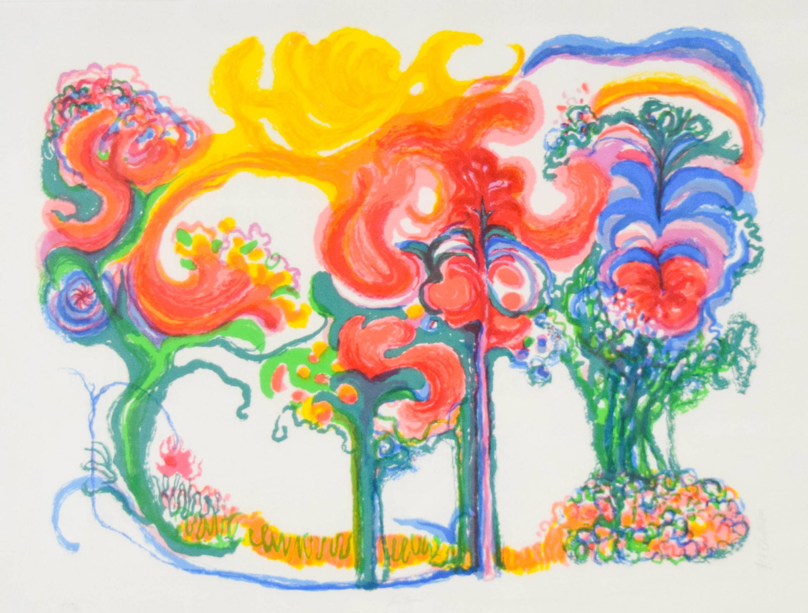 Ronald Julius Christensen Lithograph Abstract Landscape: Ronald Julius Christensen (American, 1923-1999). Lithograph, abstract landscape. Signed in pencil in the lower right and numbered 29/35 in the lower left. 33" x 41" with frame.