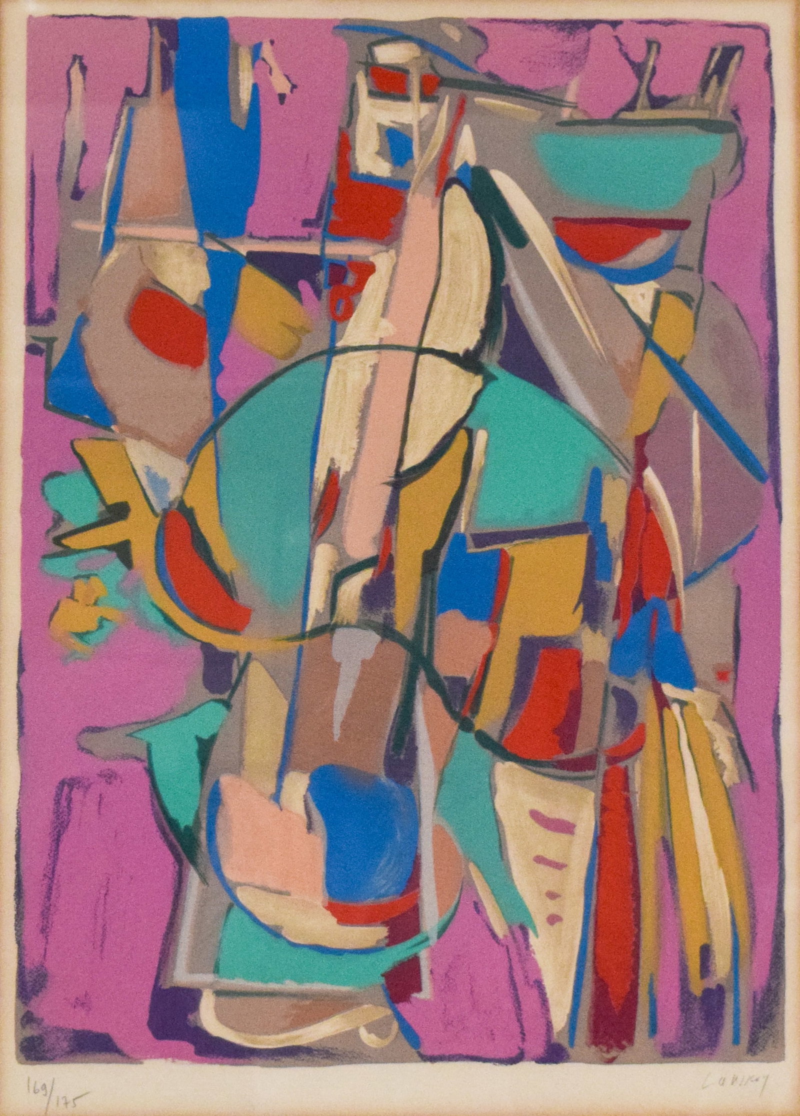Andre Lanskoy Lithograph Abstract Composition: Andre Lanskoy (Russian-French, 1902â€“1976). Lithograph, abstract composition. Pencil signed lower right and numbered 169/175 lower left. 24 1/2" x 17 3/4" sight size, 31 1/4" x 25 1/4" x 1 1/