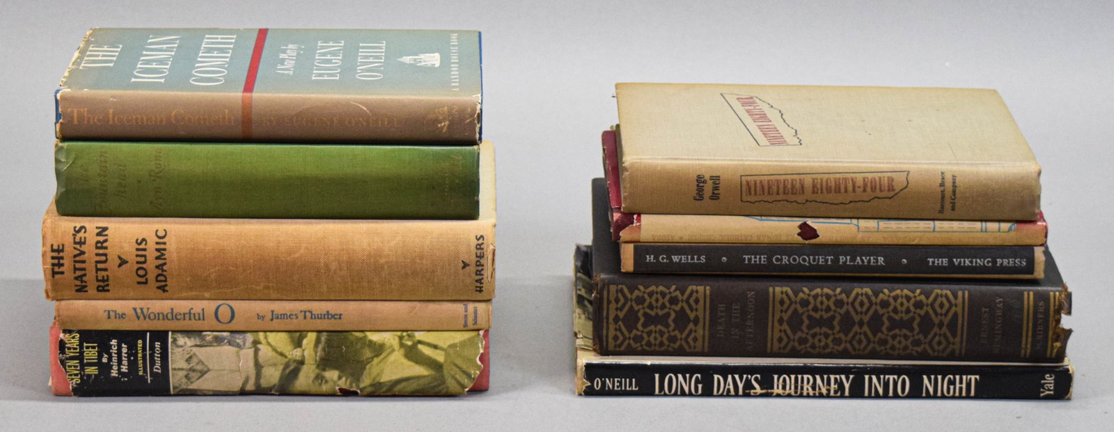 10 Books First & Early Editions Hemingway, Orwell: Group of 10 books, all first or early editions. George Orwell, 1984, Harcourt, Brace and Company, 1949, first American edition; Heinrich Harrer, Seven Years in Tibet, E.P. Dutton and Company, 1954, fi