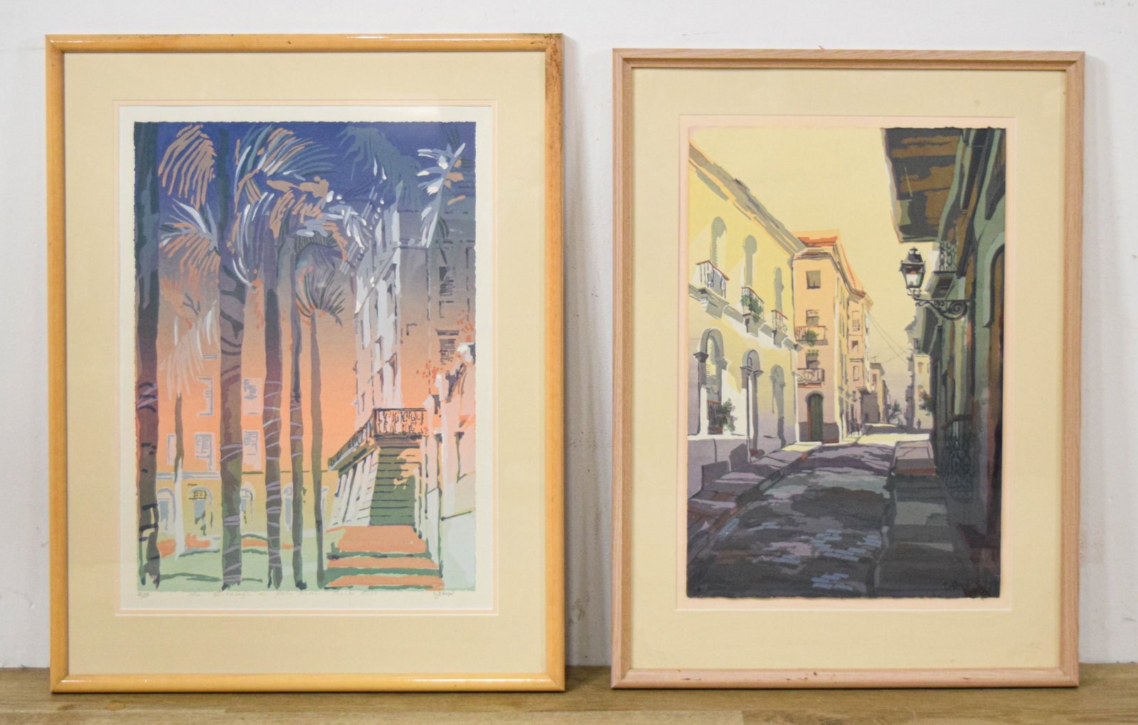 Jan D'Esopo Pair of Lithographs Old San Juan: Jan D'Esopo (American/Puerto Rican, b. 1934). Pair of lithographs, Old San Juan. First print titled La Fortaleza de San Juan, Puerto Rico in the lower center margin, signed D'Esopo in pencil at the lo