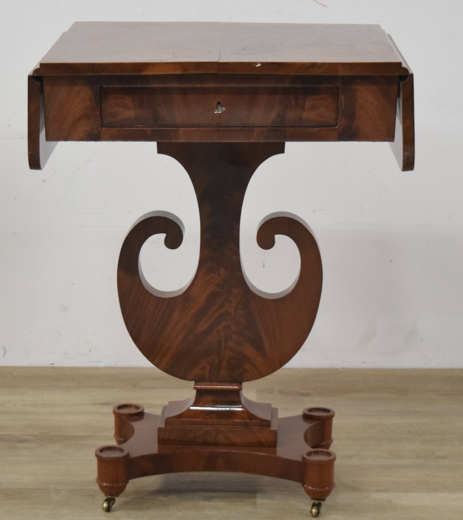 American Empire Mahogany Lyre Base Drop Leaf Work Table (1 of 12)