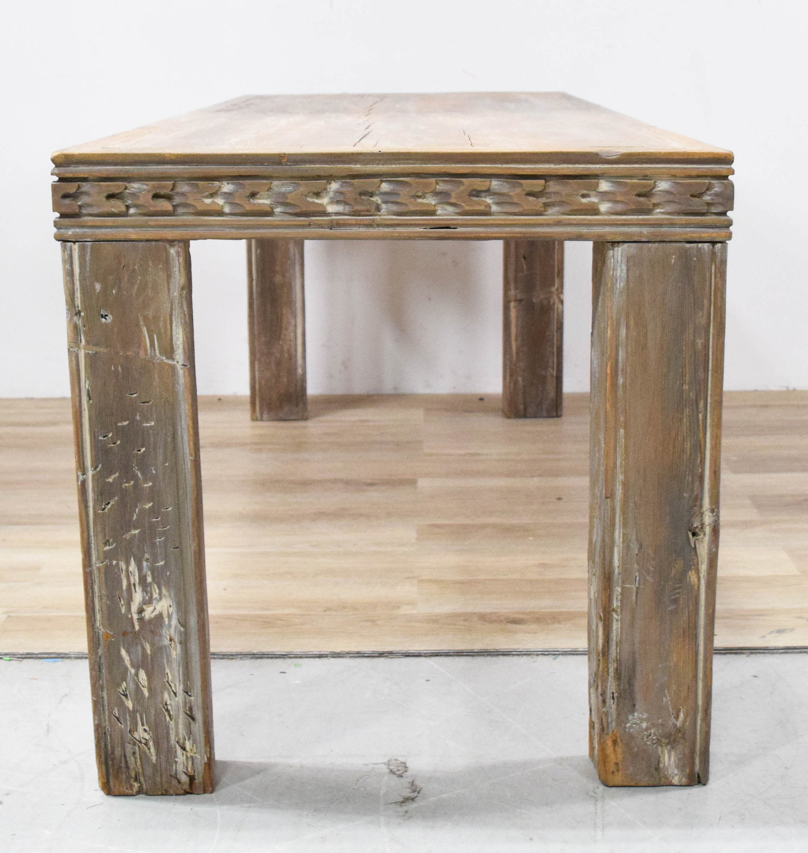 Large Primitive Chip-Carved Solid Wood Dining Table - 2