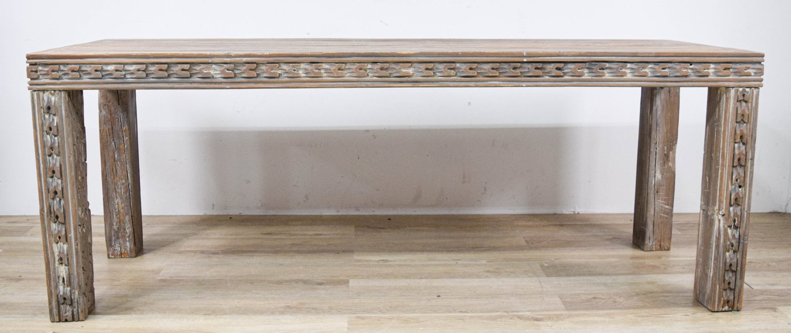 Large Primitive Chip-Carved Solid Wood Dining Table - 3
