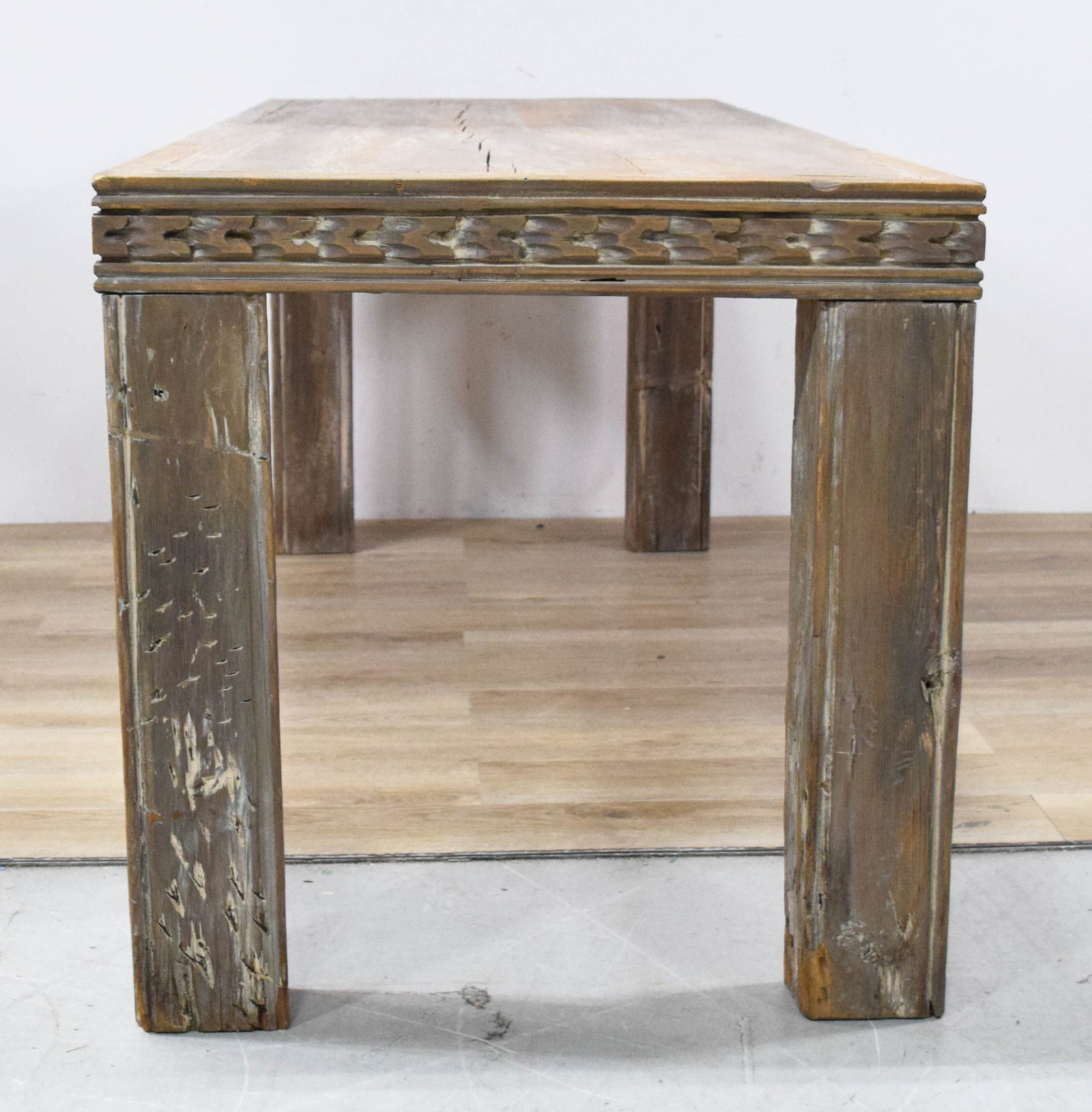 Large Primitive Chip-Carved Solid Wood Dining Table - 4