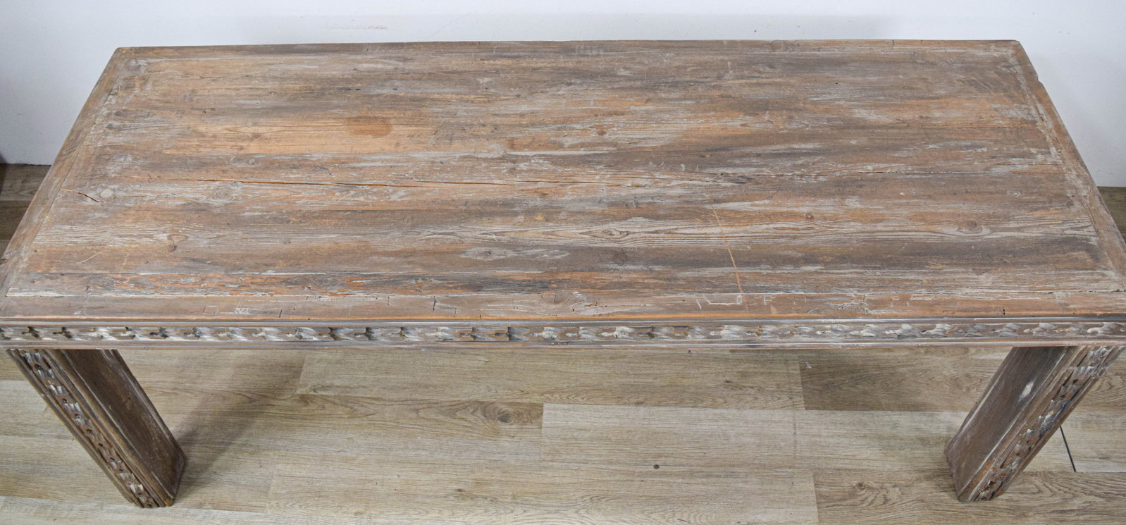 Large Primitive Chip-Carved Solid Wood Dining Table - 5