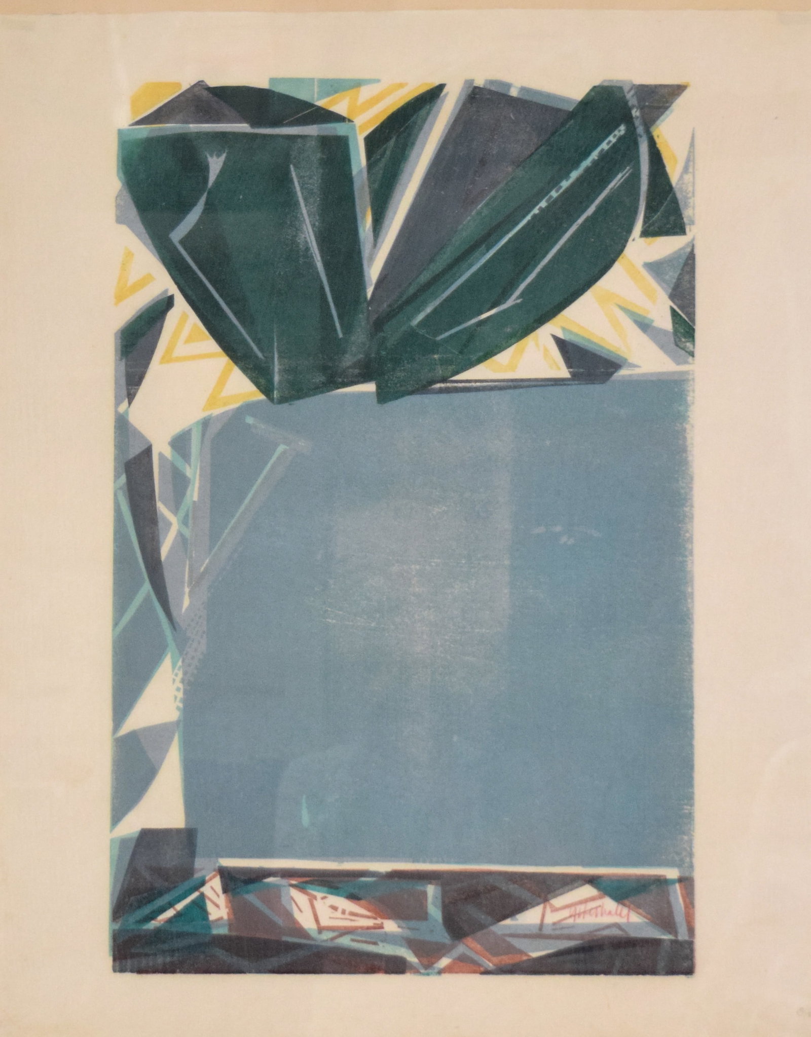 Hap Grieshaber Woodcut Abstract Composition: Hap Grieshaber (German, 1909-1981). Woodcut, abstract composition. Signed lower right image area and numbered 59/60 lower right margin. Embossed Edition Rothe publisher mark lower left. 26 1/2" x 21" 