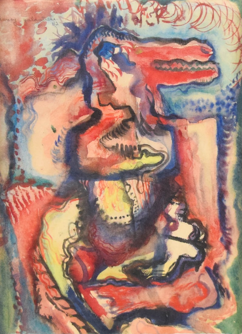Nancy Galantiere Watercolor and Gouache Abstract Composition: Nancy Galantiere (American, 1907-1969). Watercolor and gouache on paper, abstract composition. Signed and dated Nancy Galantiere 42 in the upper left. 24 1/2" x 20 1/2" with frame.
