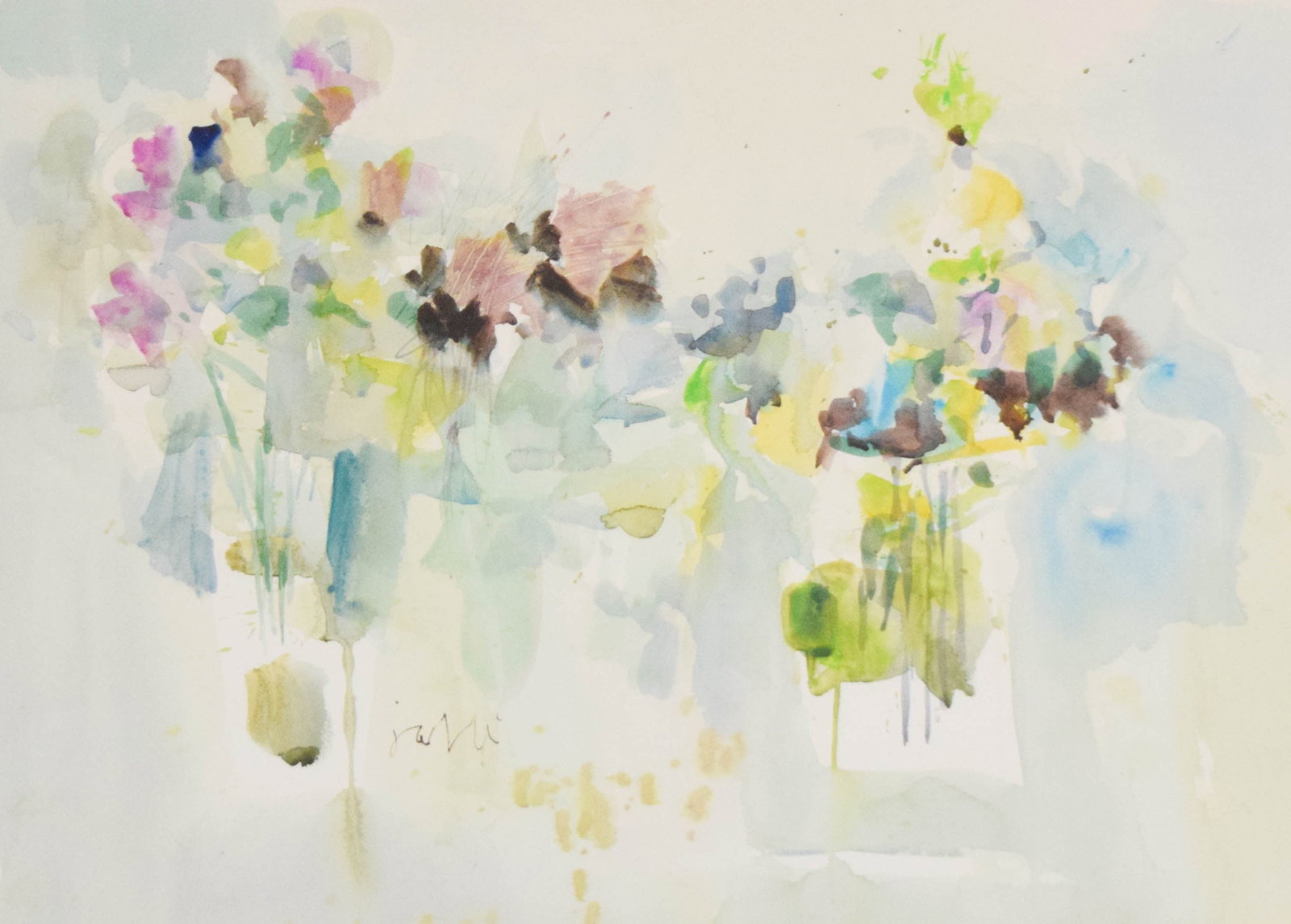 Watercolor on Paper Abstract Floral Composition (1 of 7)