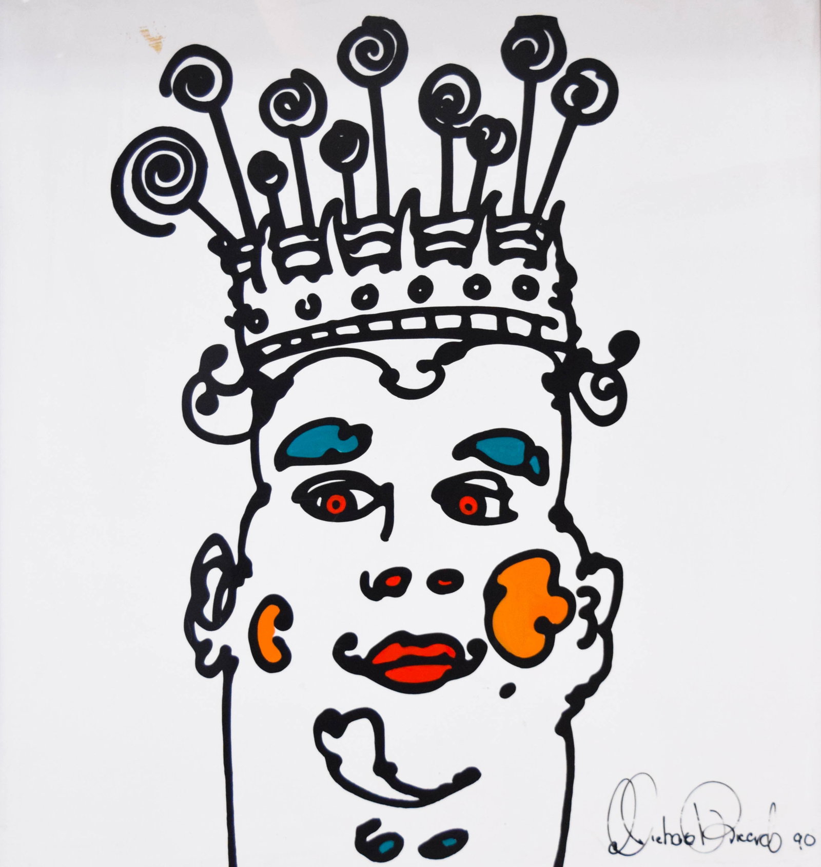 Oversized Nicholas Picardo Stylized Portrait: Large-scale contemporary print, stylized portrait. Signed and dated Nicholas Picardo 90 in the lower right. 52 1/2" x 49 1/4" with frame.