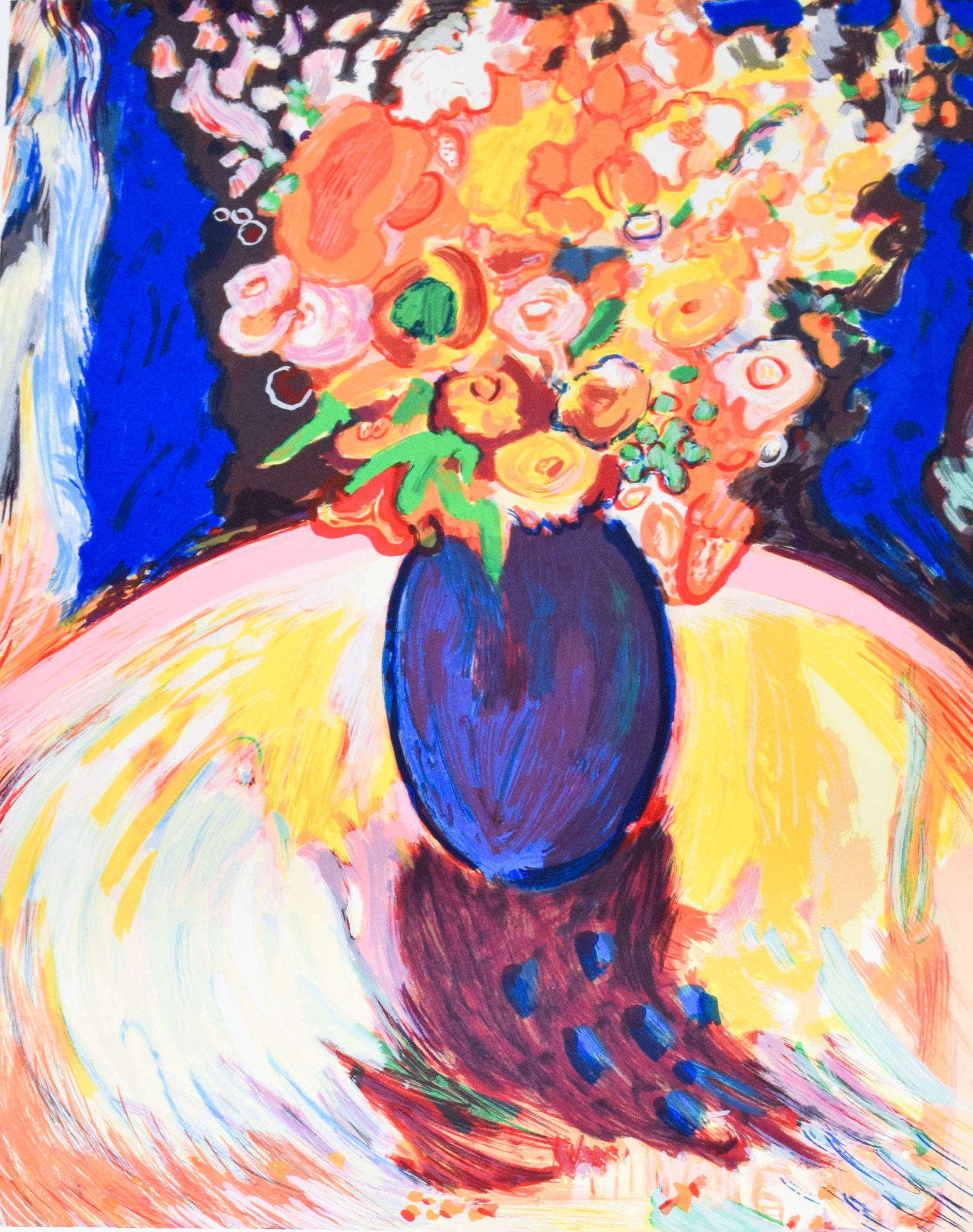 Yehouda Chaki Lithograph Floral Still Life, H.C. 6/20: Yehouda Chaki (Greek/Canadian, 1938-2023). Lithograph on heavy paper, expressionist floral still life. Pencil signed lower right and signed H.C 6/20 lower left. 38 x 30 1/4 inches. Location C.R.