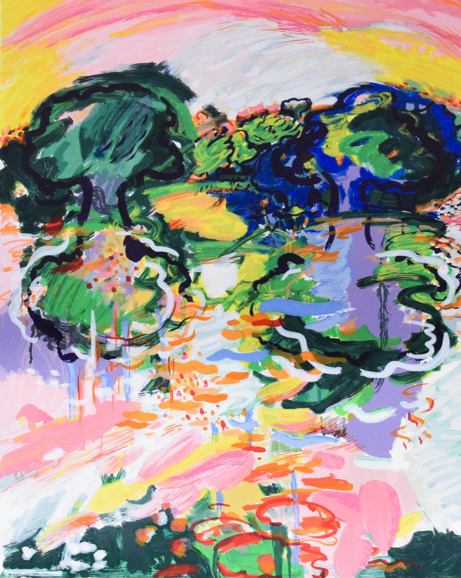 Yehouda Chaki Artist Proof Lithograph Abstract Landscape: Yehouda Chaki (Greek/Canadian, 1938-2023). Lithograph on heavy paper, abstract landscape. Pencil signed lower right and signed A.P. H/35 lower left. 38 x 30 1/4 inches. Location C.R.