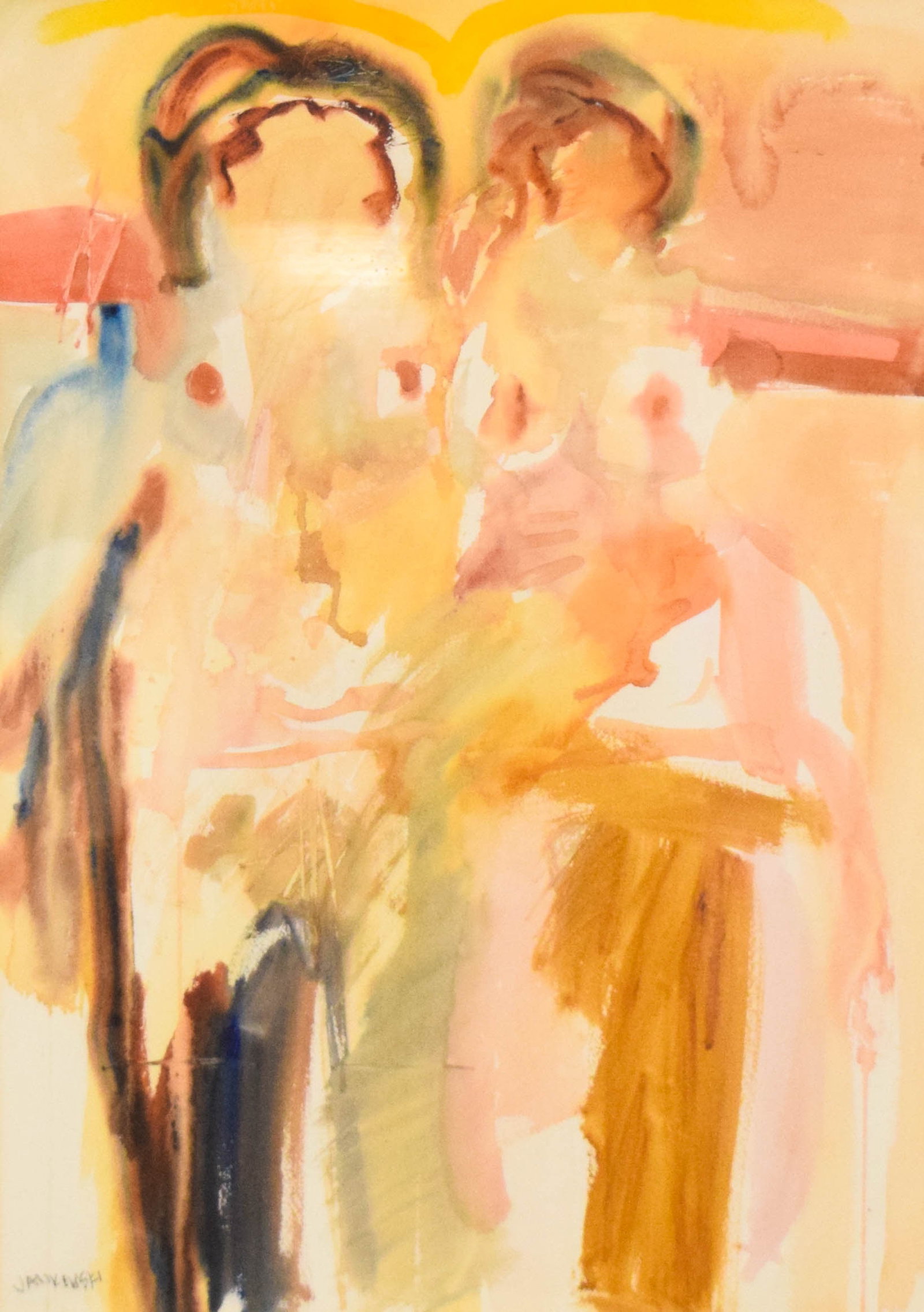 Jankowski Watercolor on Paper Abstract Nude Figures: Jankowski (20th Century). Watercolor on paper, two abstract nude figures. Signed lower left. 29 1/8" x 21" sight size, 37 7/8" x 29 1/8" with frame. Bin 23A