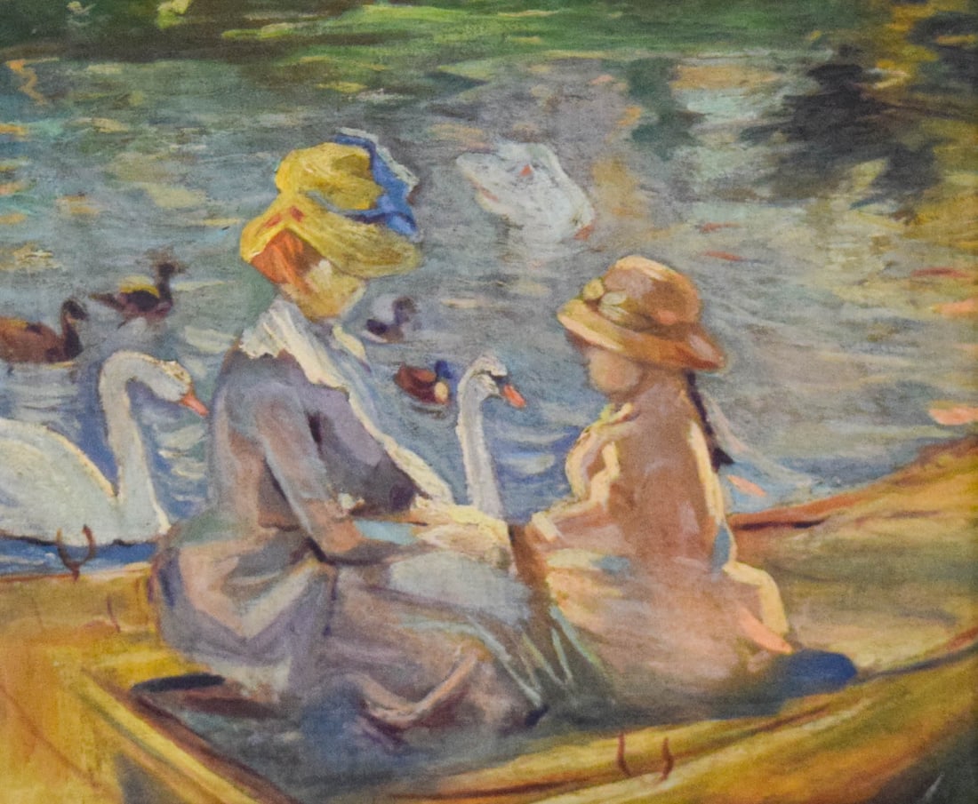 After Berthe Morisot Oil on Canvas On the Lake: Oil on canvas copy of the original work "On the Lake in the Bois de Boulogne" by Berthe Morisot. Appears unsigned. 12 3/4" x 15 3/4" sight size, 22 1/2" x 25 3/4" with frame.