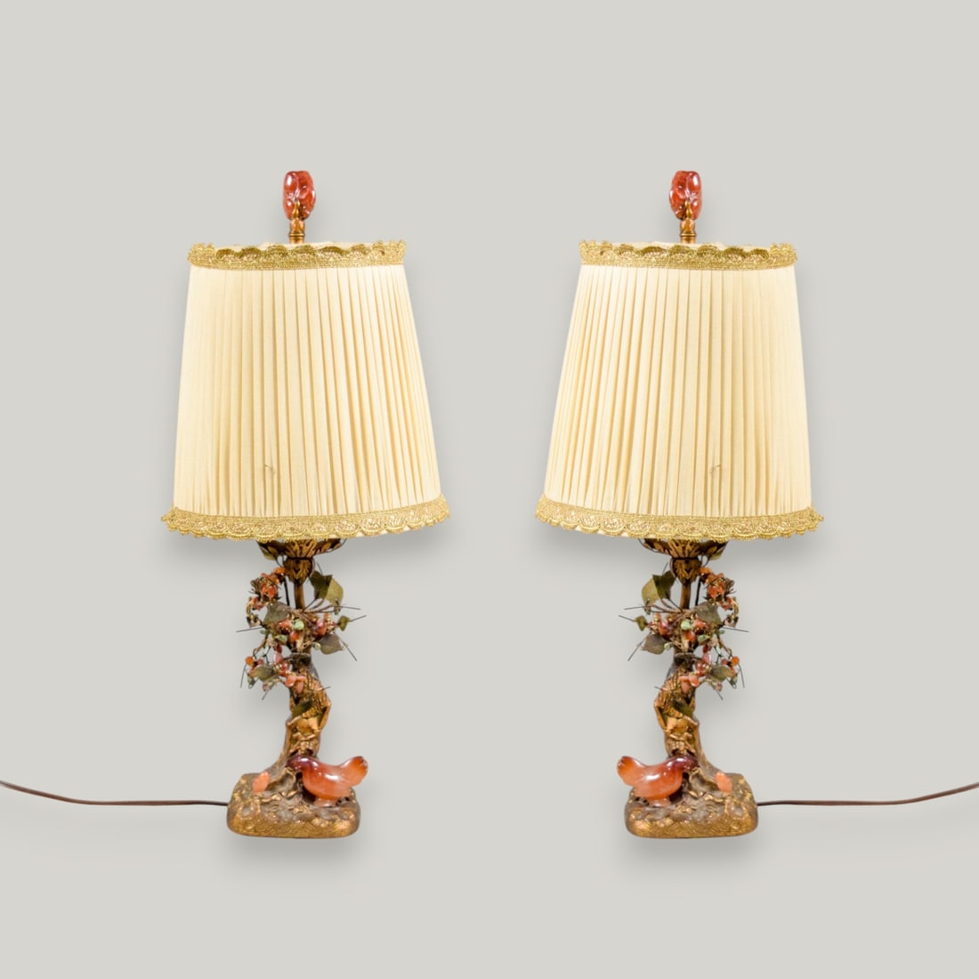 Pair of Nicholas Haydon Chinoiserie Gilt Metal and Carved Semi-Precious Stone Table Lamps (1 of 19)