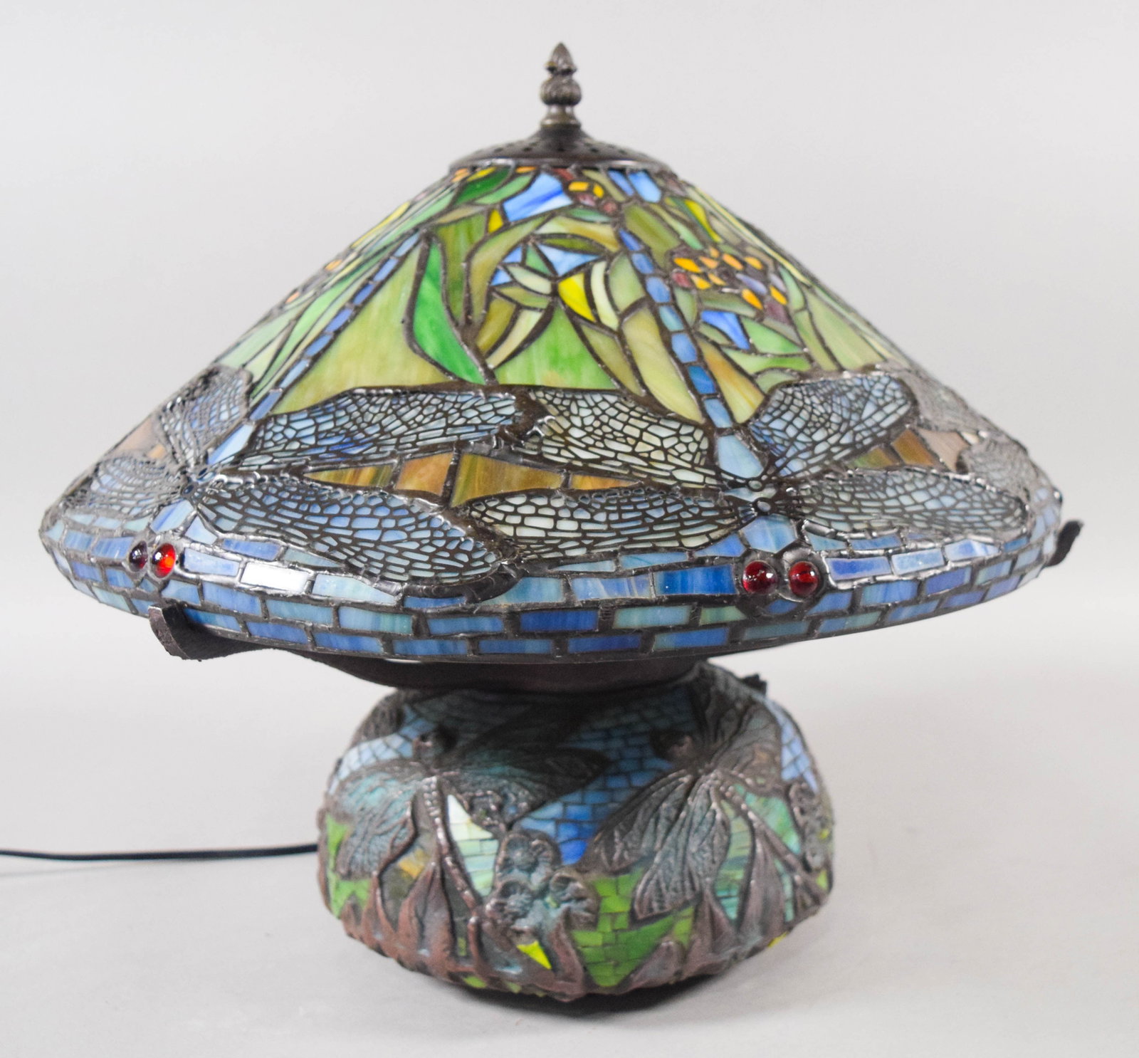 Tiffany Style Dragonfly Leaded Glass and Mosaic Tile Table Lamp (1 of 9)