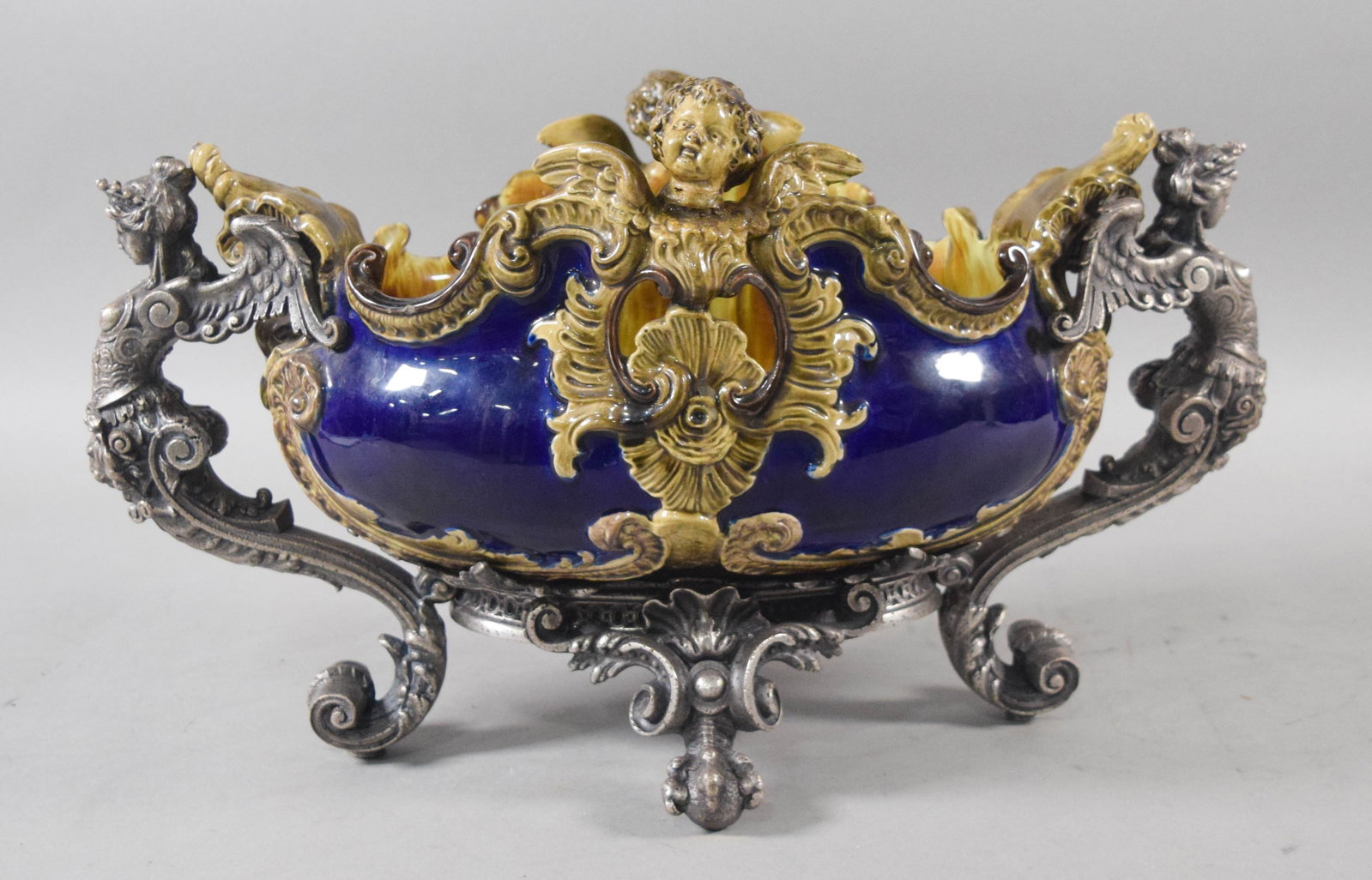 Victorian Majolica and Cast Metal Mounted Jardiniere (1 of 8)