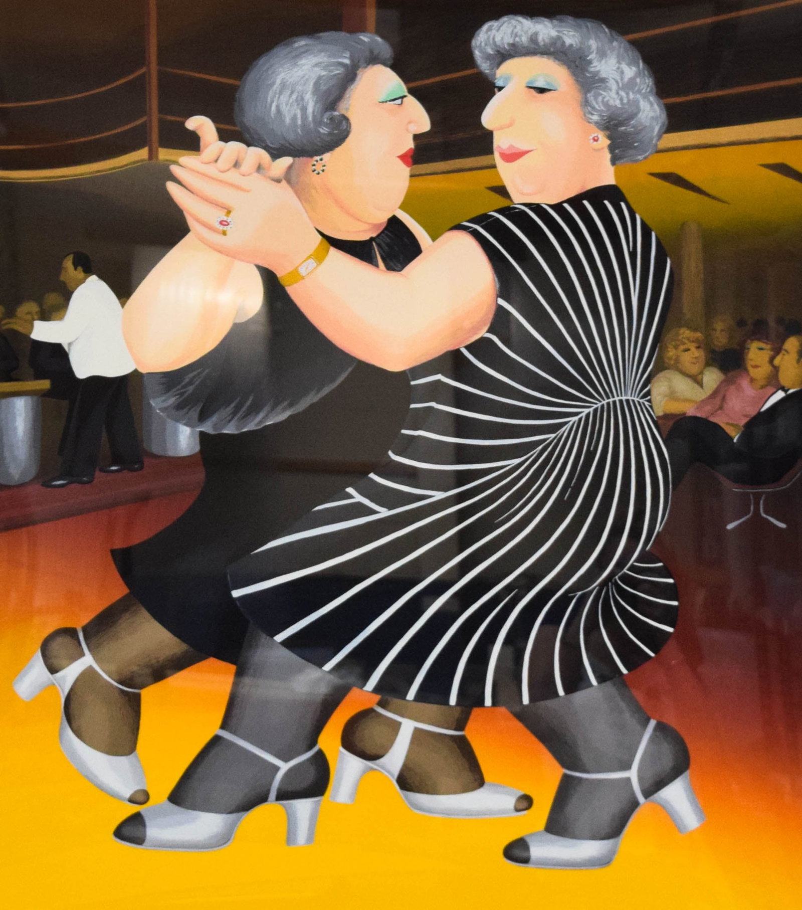 Beryl Cook Serigraph Dancing on the Q.E.2.: Beryl Cook (British, 1926-2008). Serigraph, Dancing on the Q.E. 2. Pencil signed lower right, numbered A/P 28/60 lower left. Titled lower center. 30 3/4" x 27 1/2" sight size, 43" x 39" with frame. Lo