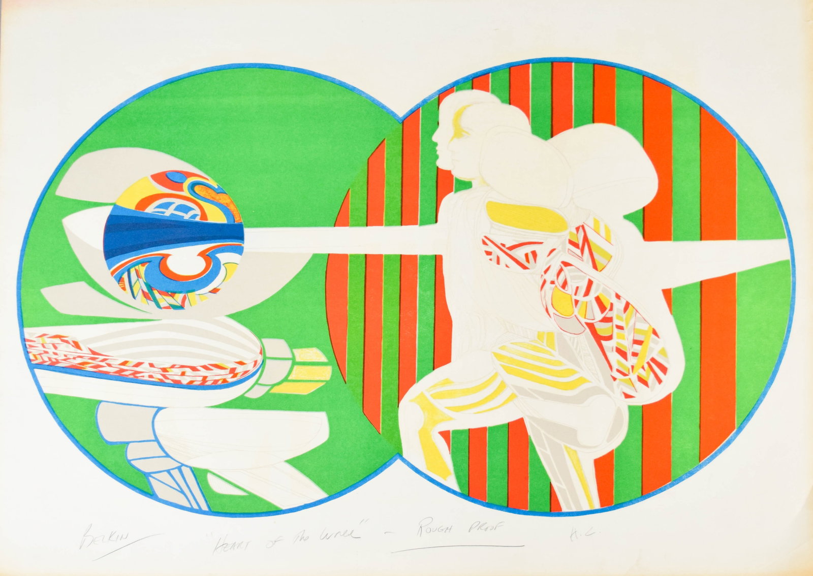 Arnold Belkin Lithograph Heart of the World: Arnold Belkin (Canadian-Mexican, 1930-1992). Lithograph, Heart of the World. Pencil-signed Belkin, Heart of the World - Rough Proof H.C. along the lower edge. Registration marks are present along the 