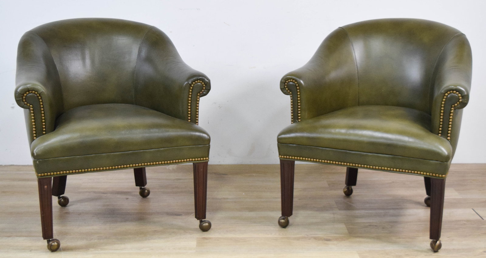 Pair of Hancock and Moore Green Leather Armchairs (1 of 12)
