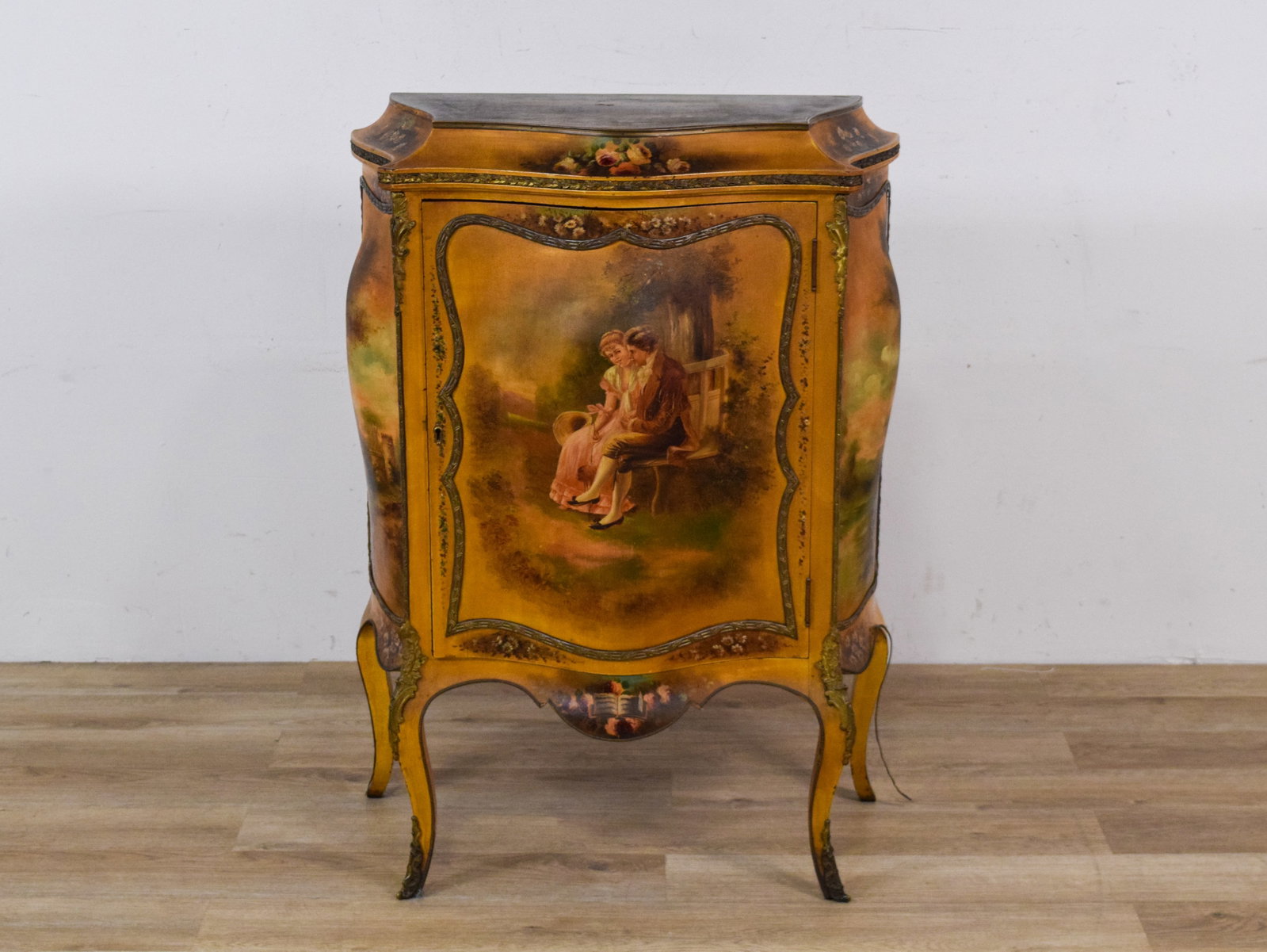 Louis XV Style Vernis Martin Painted Bombe Sheet Music Cabinet (1 of 11)