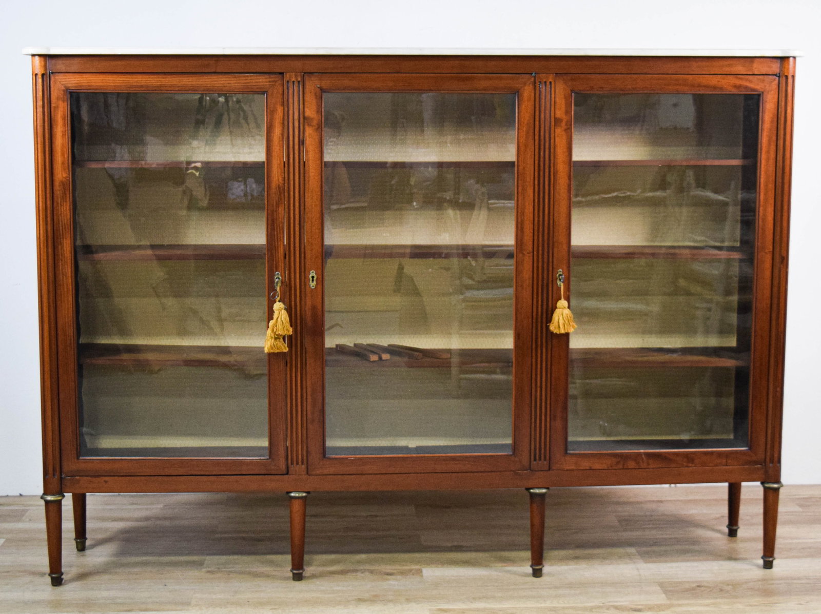 Louis XVI Style Three-Door Bookcase with Marble Top (1 of 16)