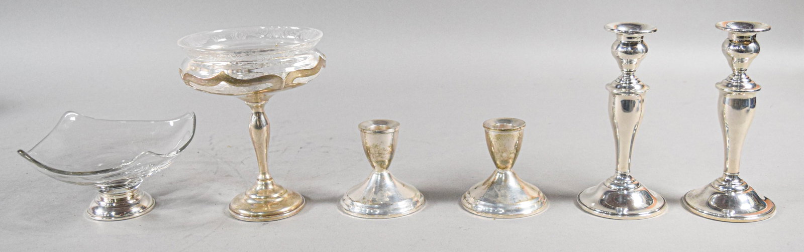 6 Pieces of Weighted Sterling Silver and Etched Glass Tableware (1 of 13)