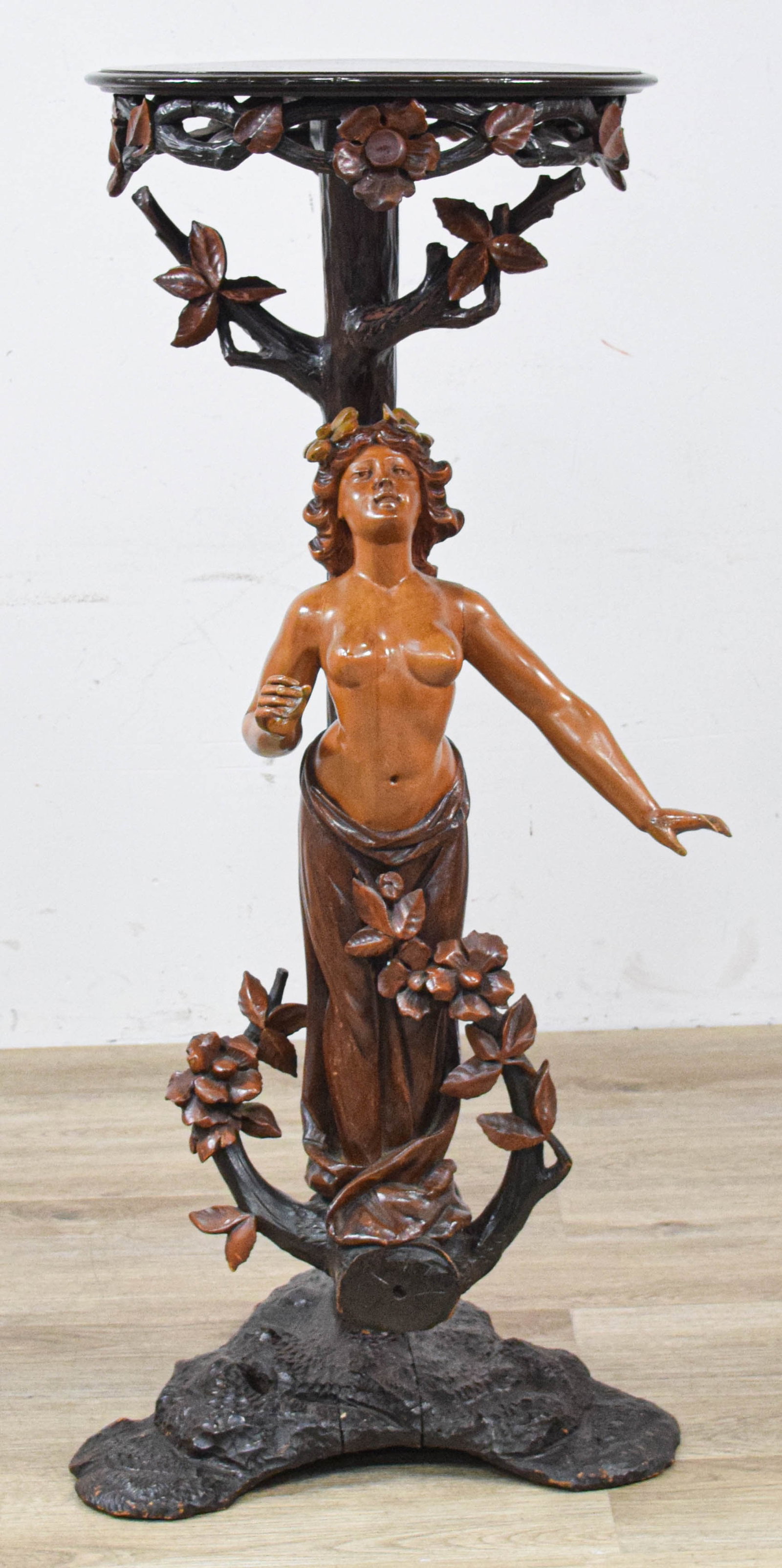 Art Nouveau Carved Wood Figural Pedestal Stand (1 of 13)