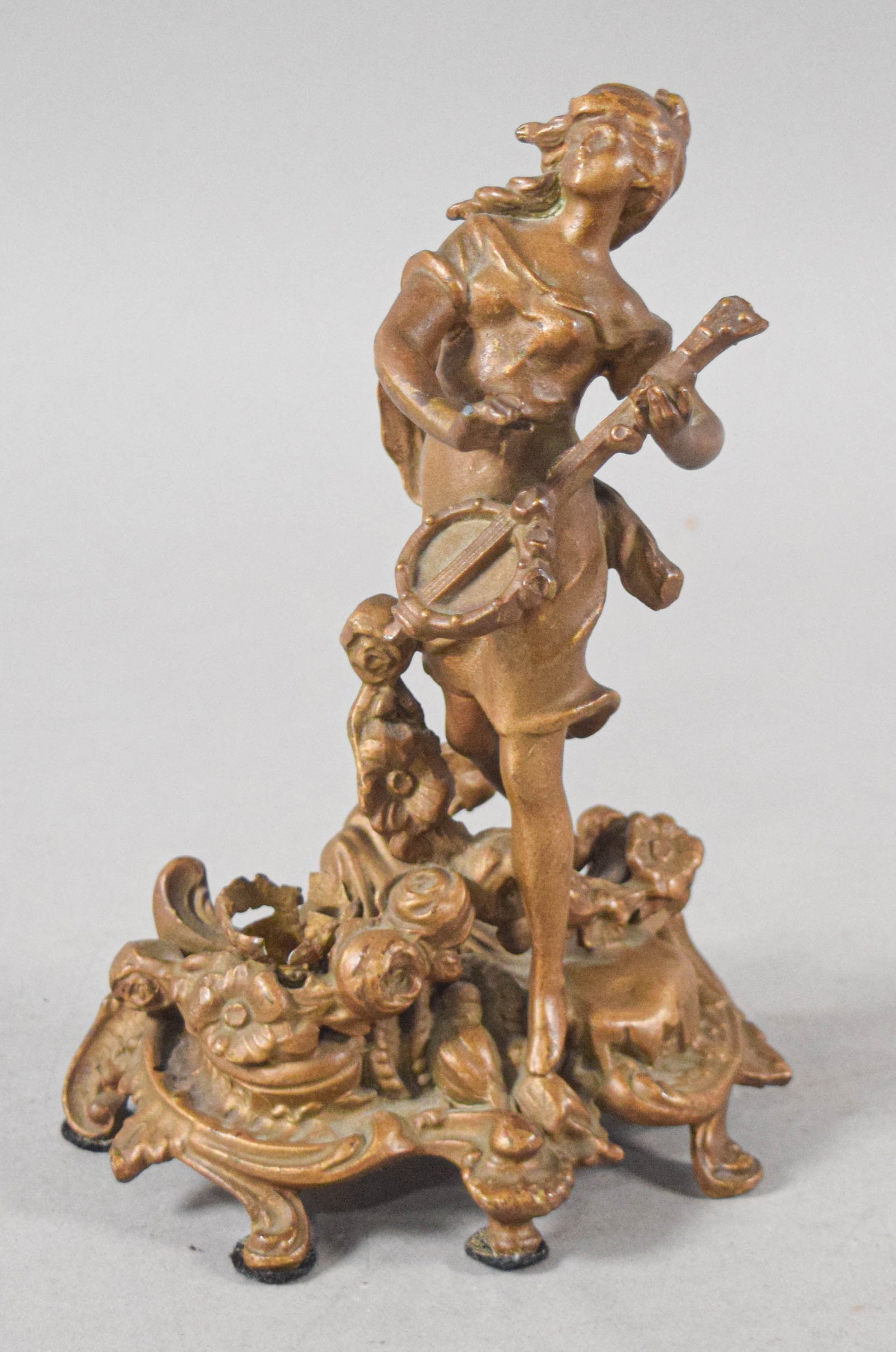 Art Nouveau Style Cast Metal Sculpture of a Woman Playing a Mandolin (1 of 8)