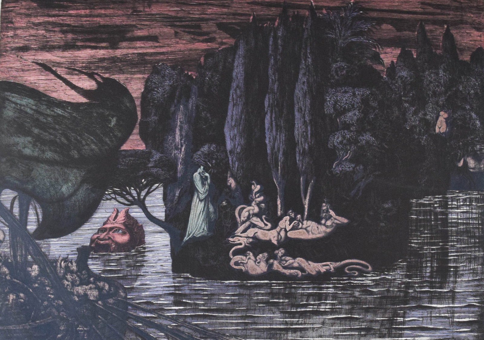 Ernst Fuchs Etching and Aquatint Die Toteninsel (Isle of the Dead) (1 of 7)