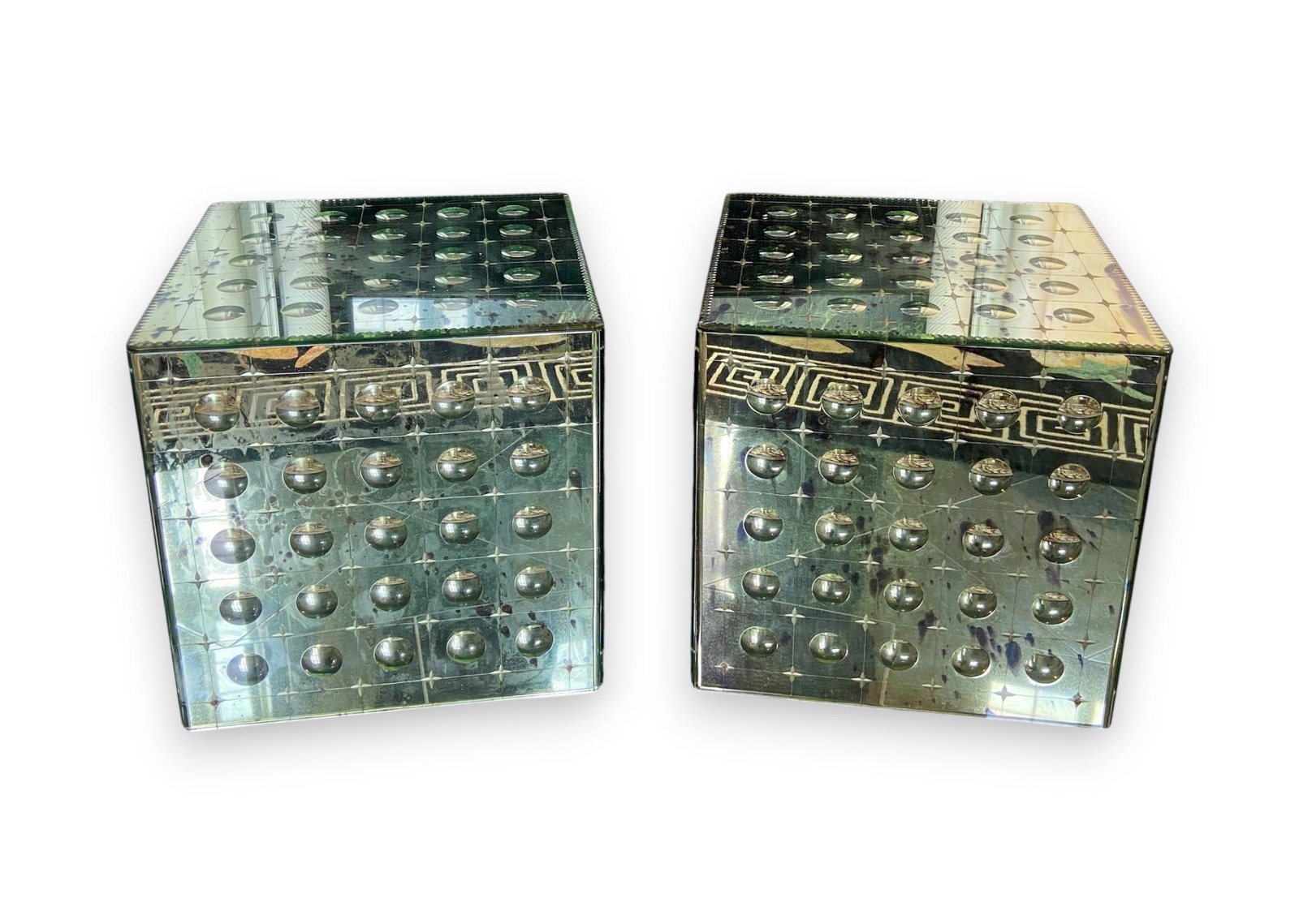 A Pair of Hollywood Regency Style Mirrored Cube End Tables on Casters (1 of 5)