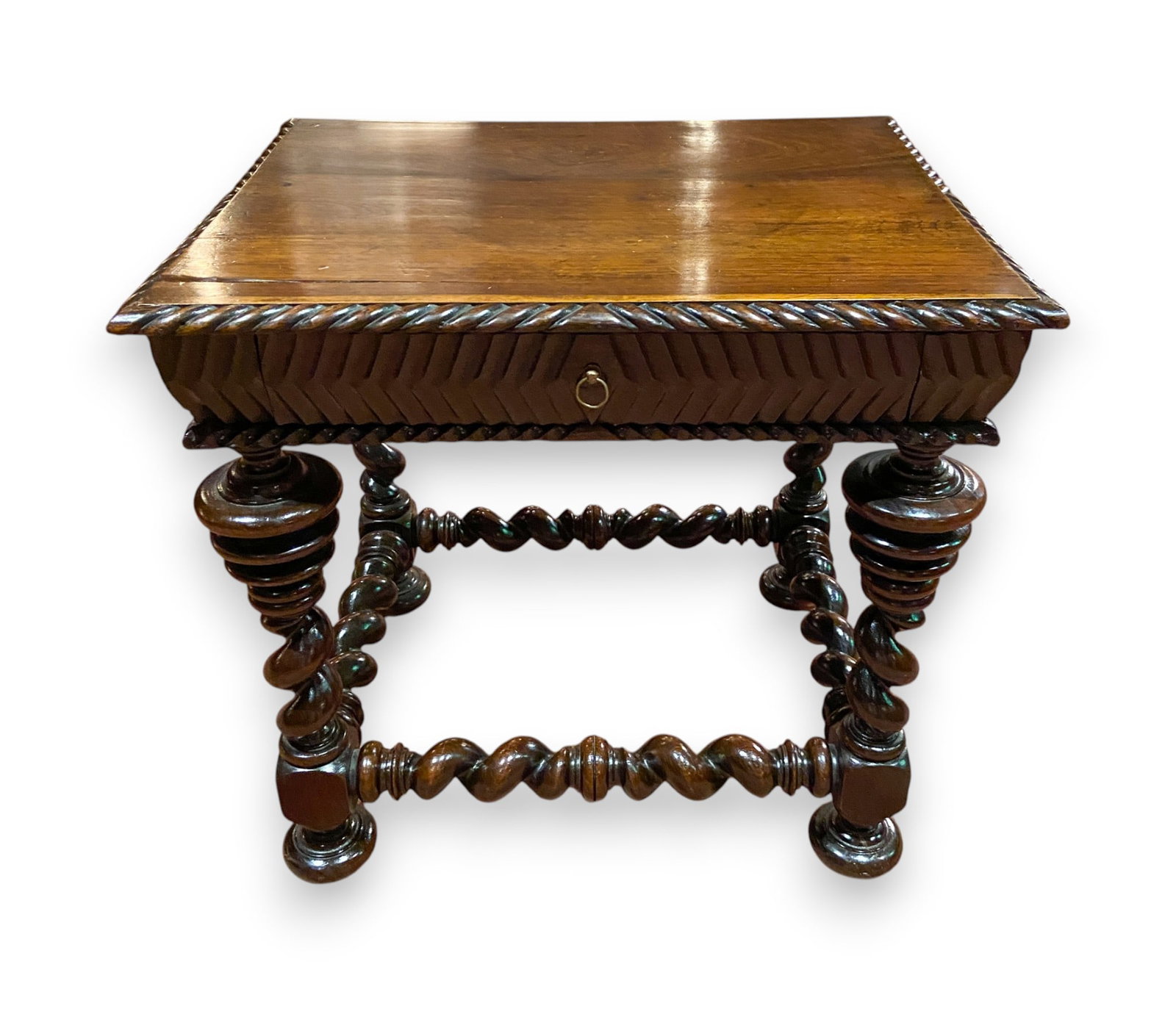 Spanish Colonial Revival Barley-Twist Carved Hardwood Side Table (1 of 6)