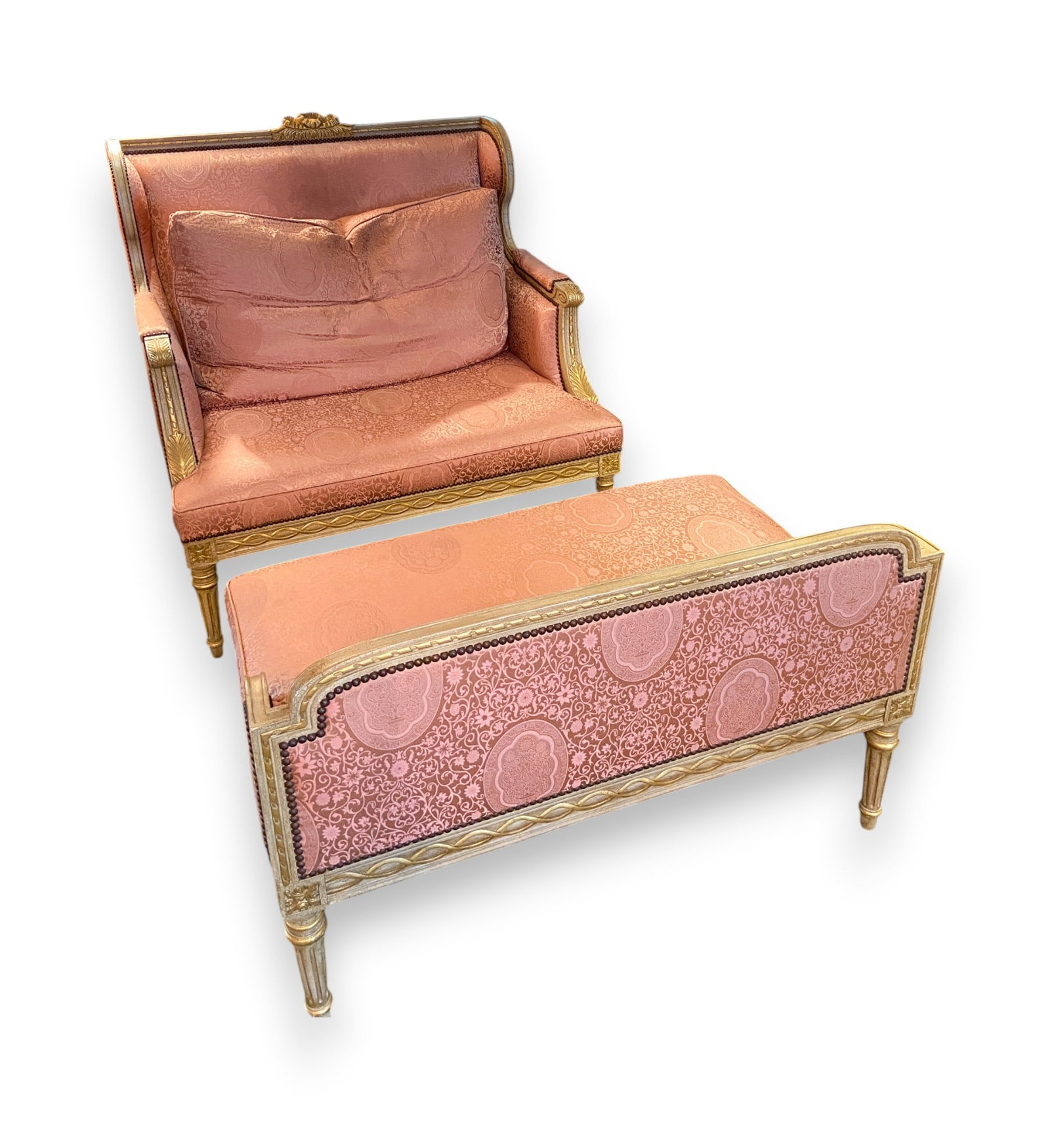 A Two-Piece Louis XVI Style Parcel Gilt and Painted Duchesse Brisee (1 of 9)