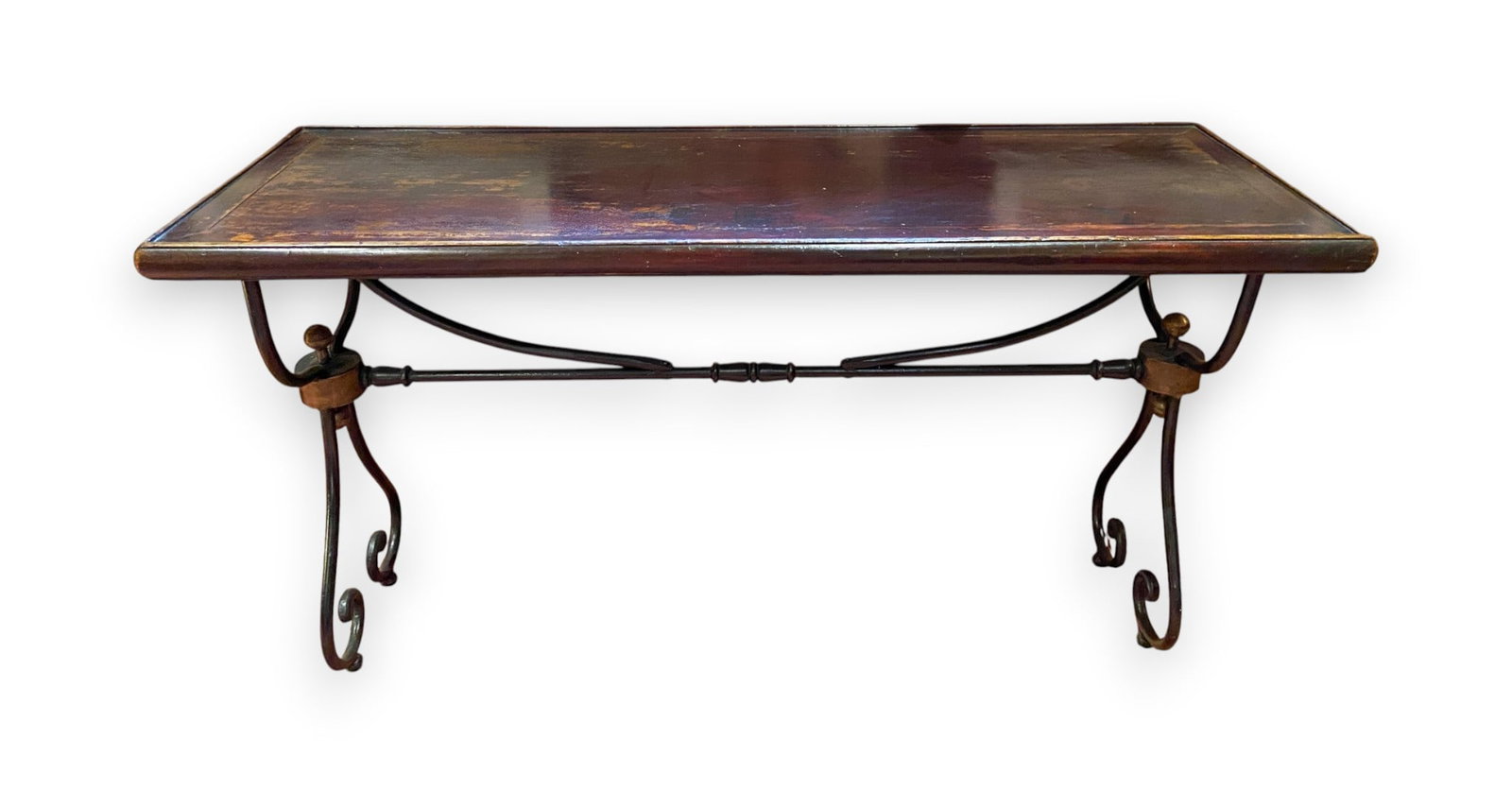 Mediterranean Style Wrought Iron and Wood Console Table (1 of 6)