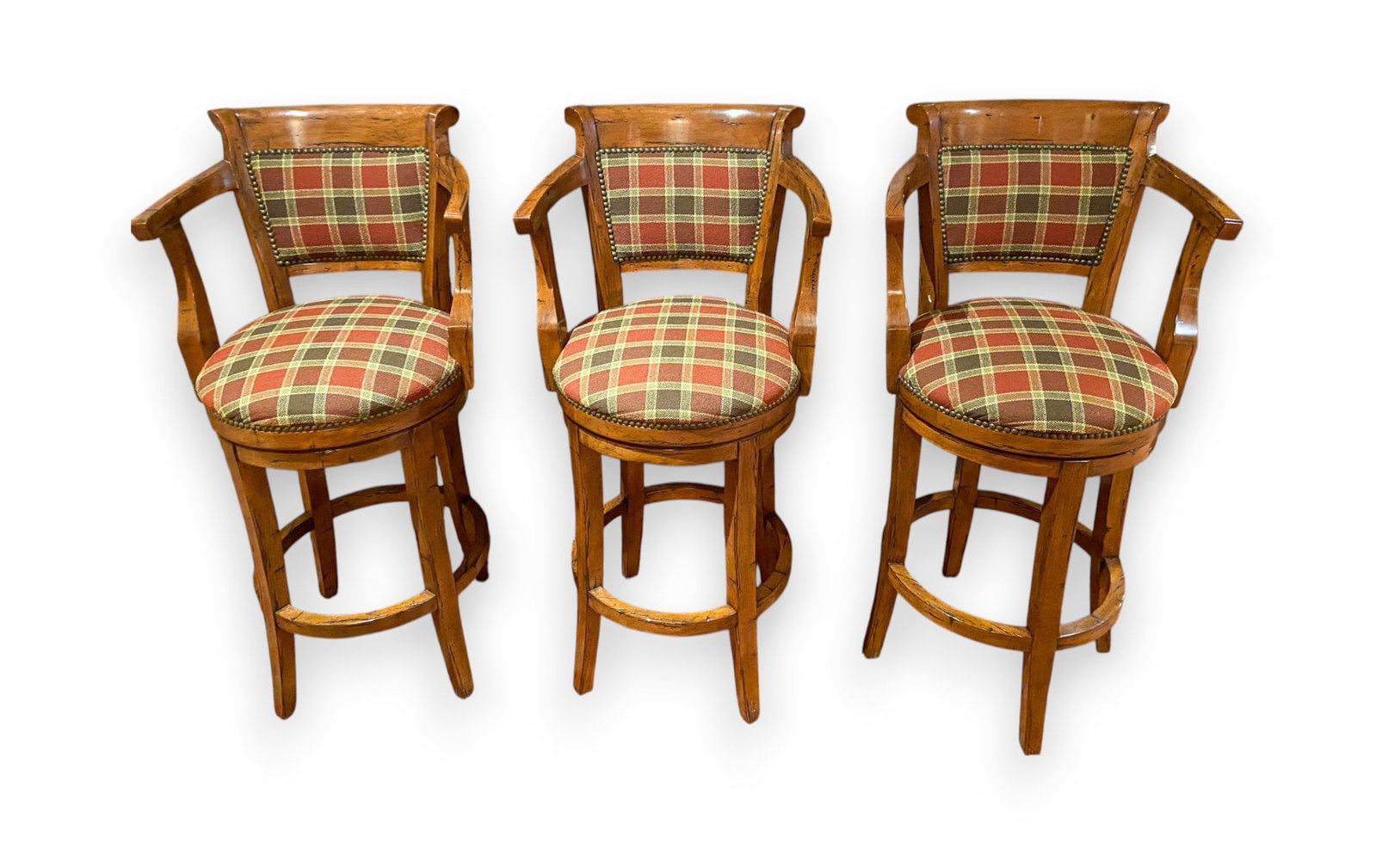 A Set of Three Guy Chaddock and Co. Country English Swivel Barstools (1 of 6)