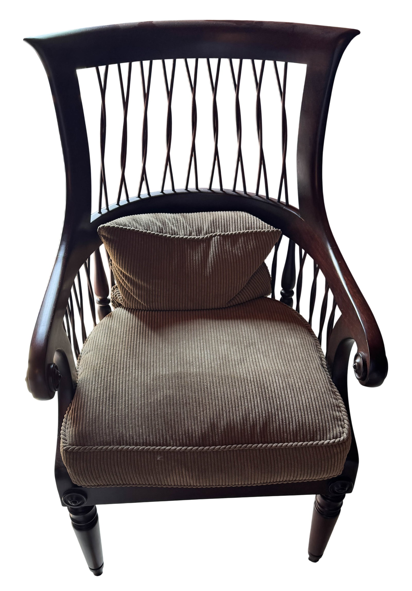 Neoclassical Style Hardwood Barrel Back Armchair with Cane Seat (1 of 4)